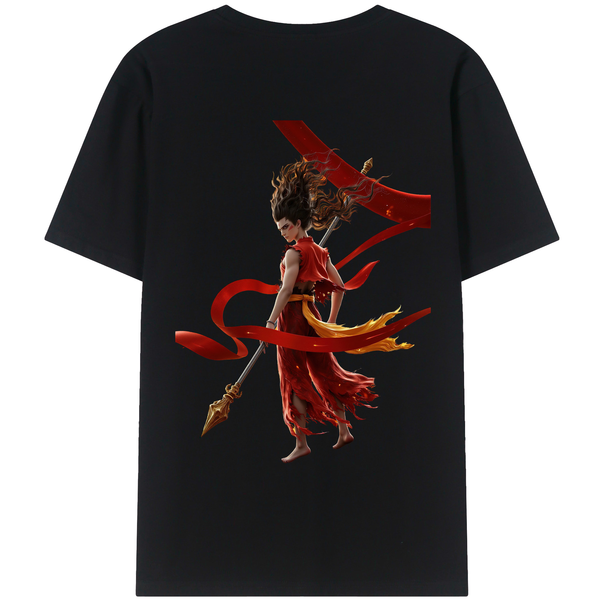 （画像用） Ne Zha 2 ナタ 魔童の大暴れ 綿100％ メンズ半袖Tシャツ（バックプリント） 通気性