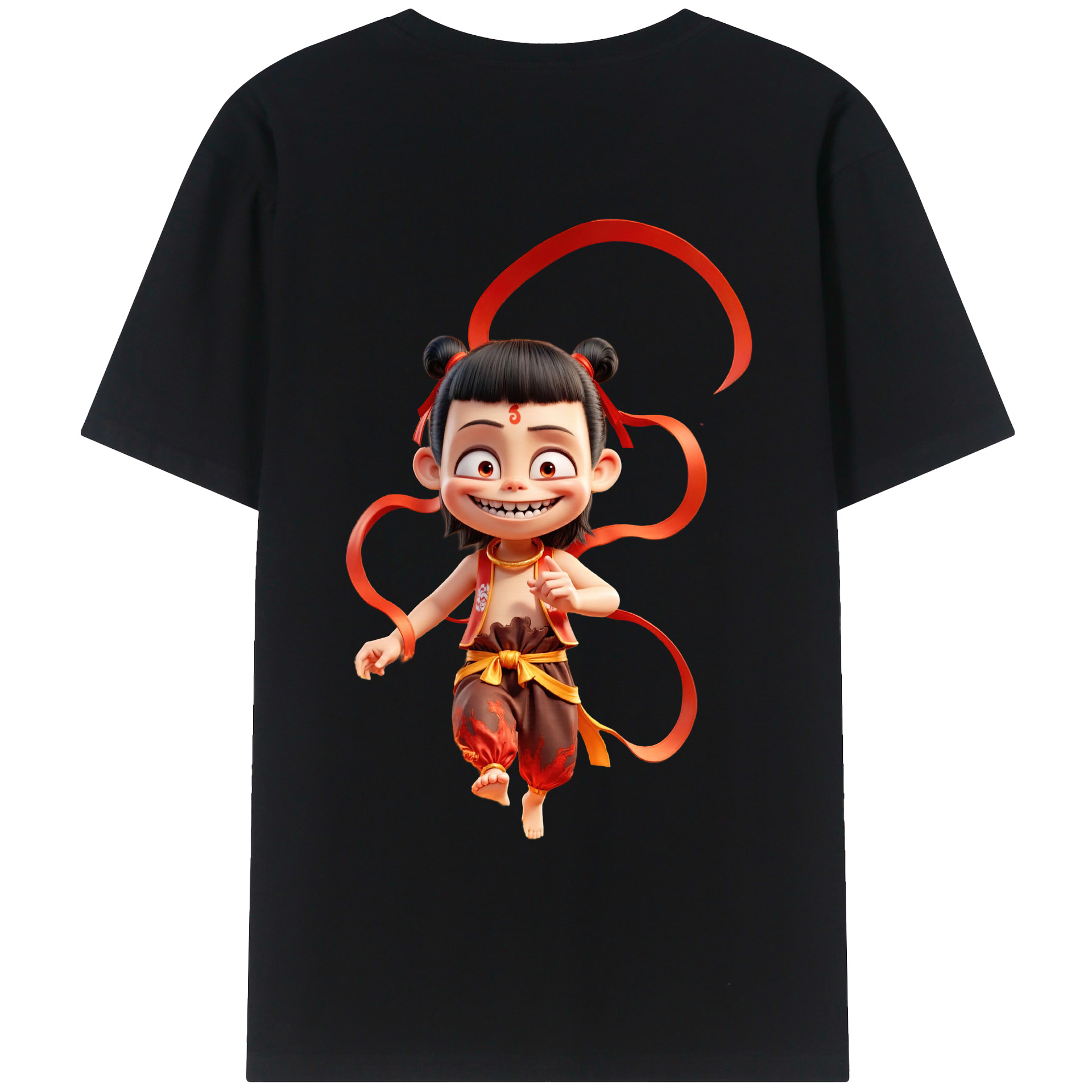 （画像用） Ne Zha 2 ナタ 魔童の大暴れ 綿100％ メンズ半袖Tシャツ（バックプリント） 通気性