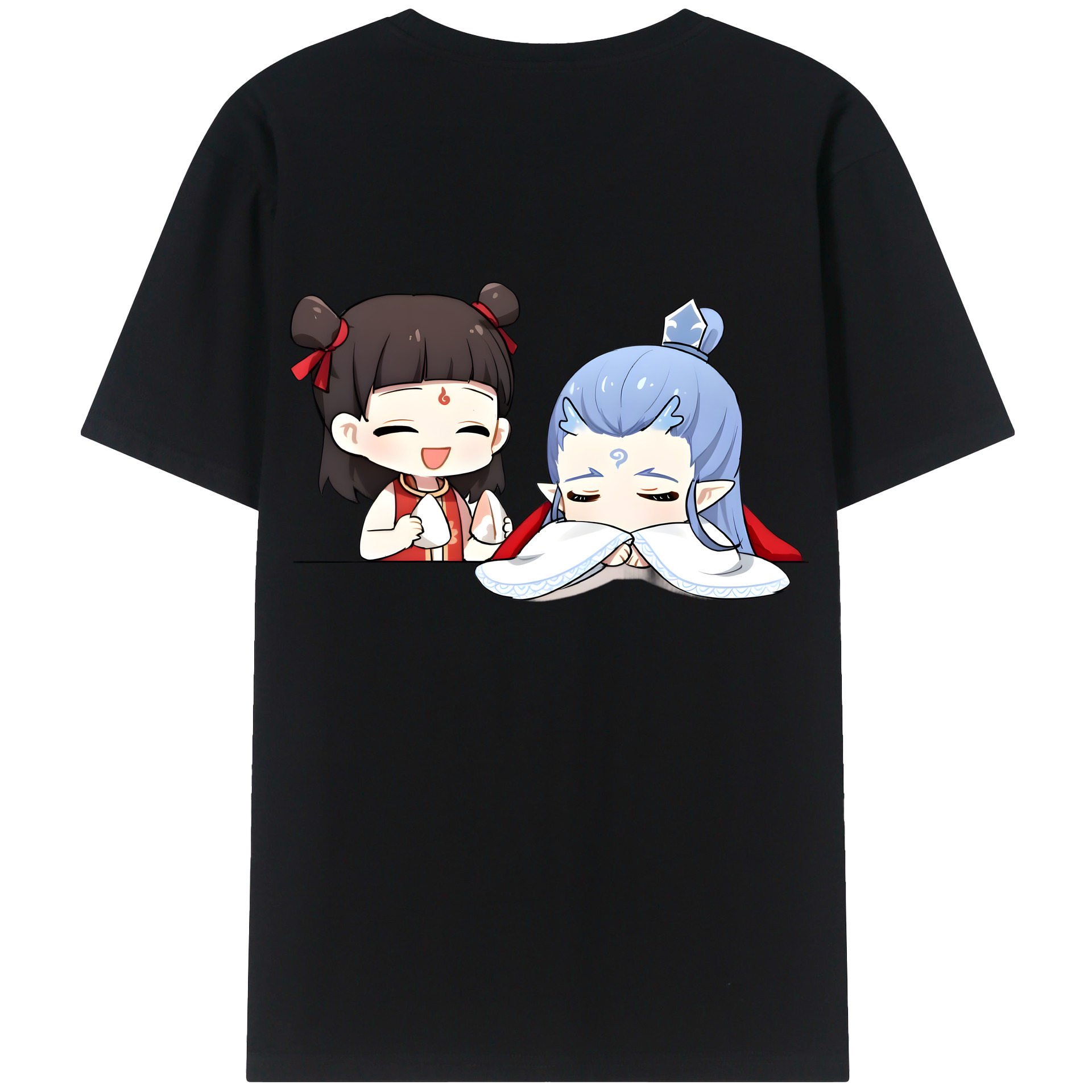 （画像用） Ne Zha 2 ナタ 魔童の大暴れ 綿100％ メンズ半袖Tシャツ（バックプリント） 通気性