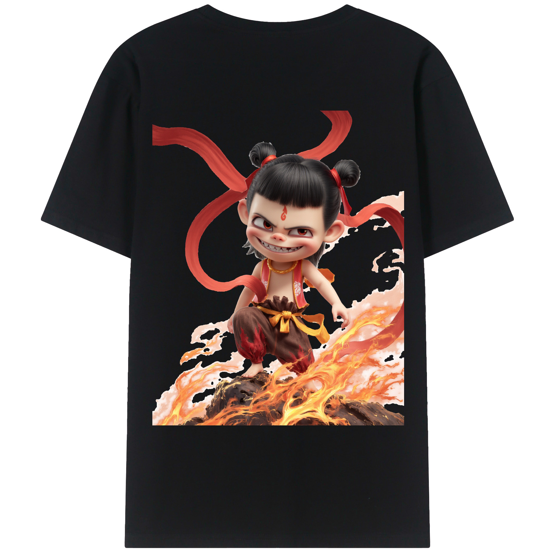 （画像用） Ne Zha 2 ナタ 魔童の大暴れ 綿100％ メンズ半袖Tシャツ（バックプリント） 通気性