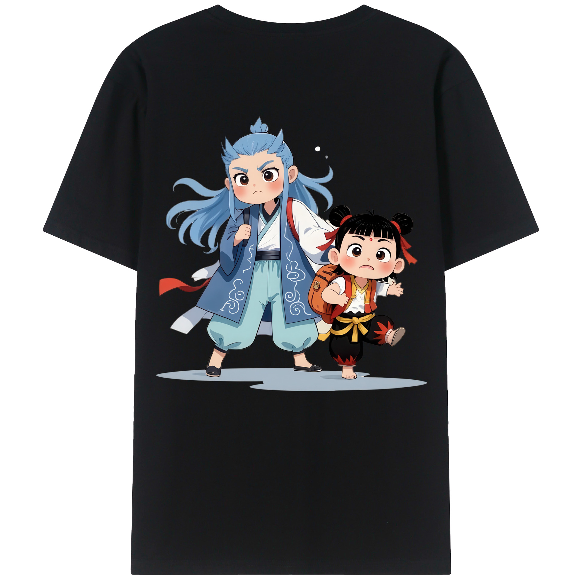 （画像用） Ne Zha 2 ナタ 魔童の大暴れ 綿100％ メンズ半袖Tシャツ（バックプリント） 通気性