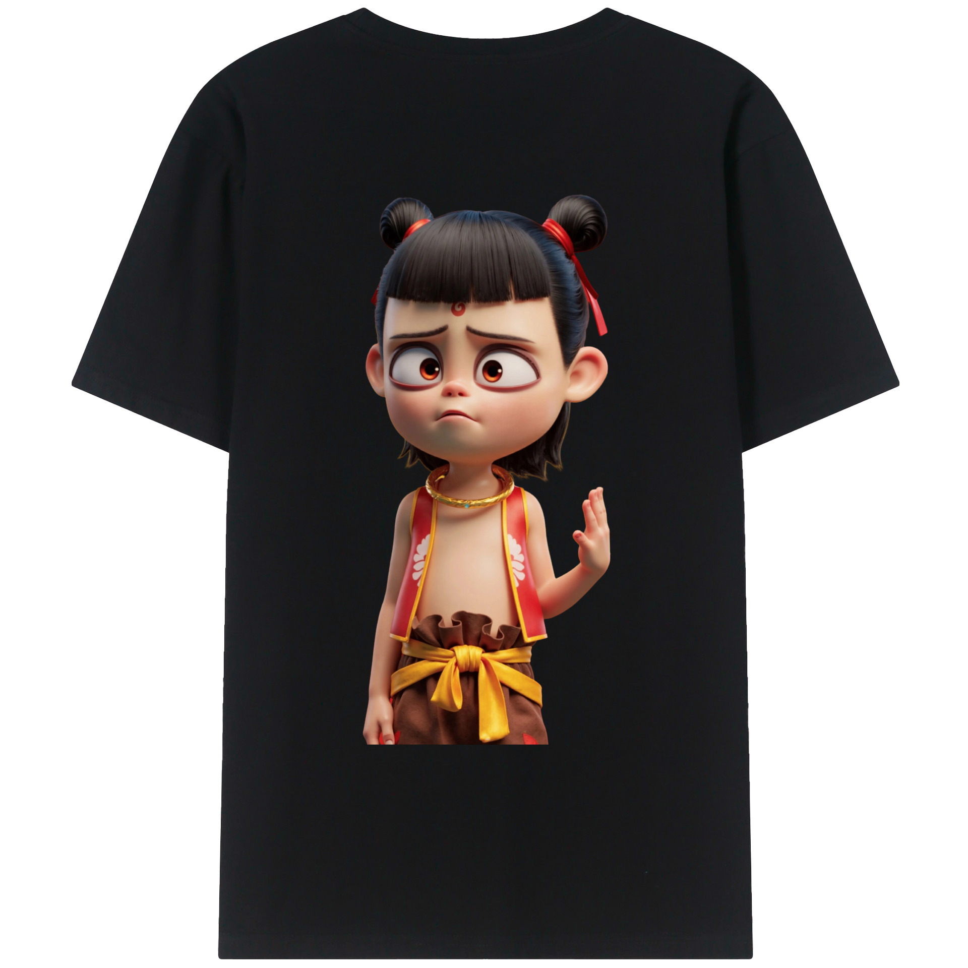 （画像用） Ne Zha 2 ナタ 魔童の大暴れ 綿100％ メンズ半袖Tシャツ（バックプリント） 通気性