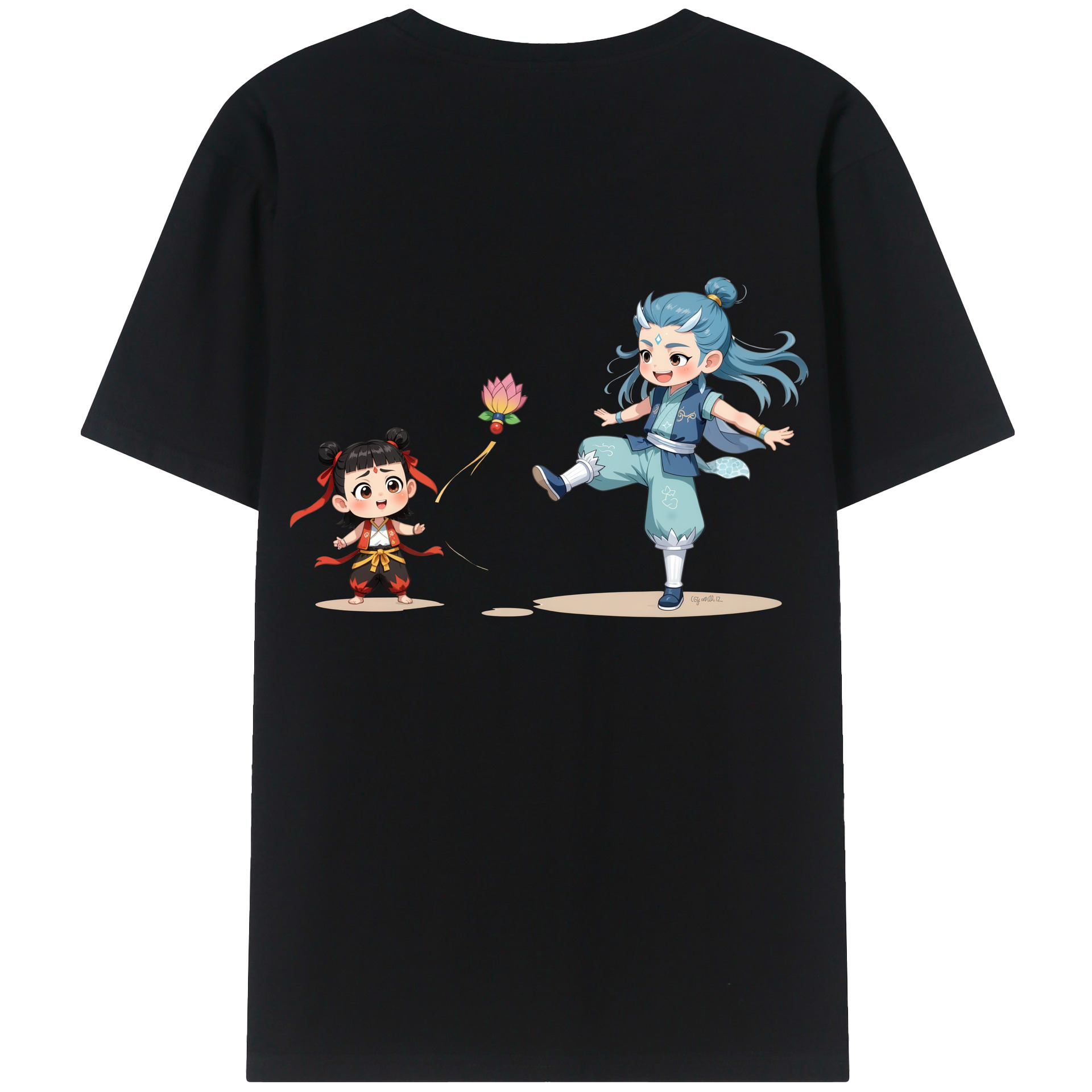 （画像用） Ne Zha 2 ナタ 魔童の大暴れ 綿100％ メンズ半袖Tシャツ（バックプリント） 通気性
