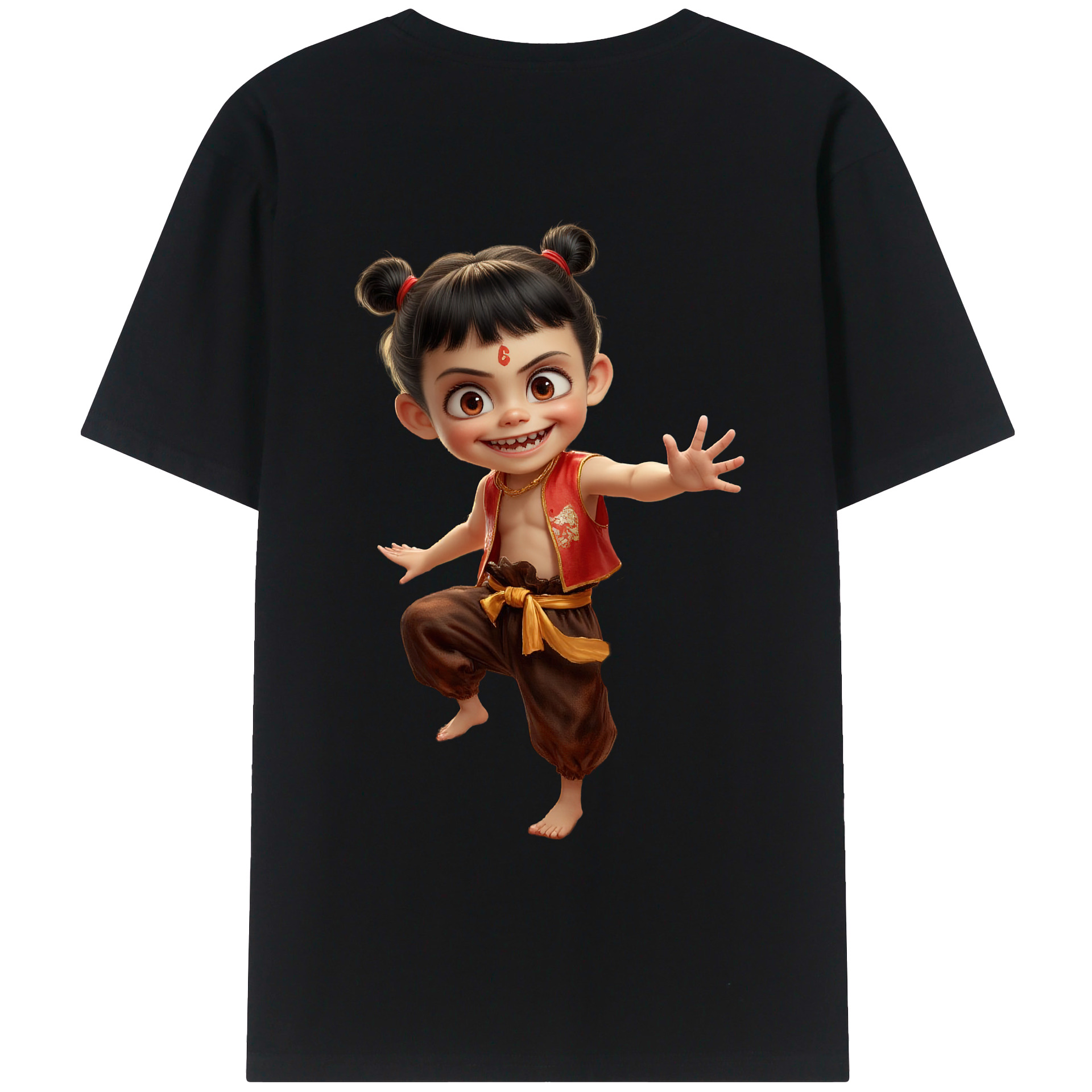 （画像用） Ne Zha 2 ナタ 魔童の大暴れ 綿100％ メンズ半袖Tシャツ（バックプリント） 通気性