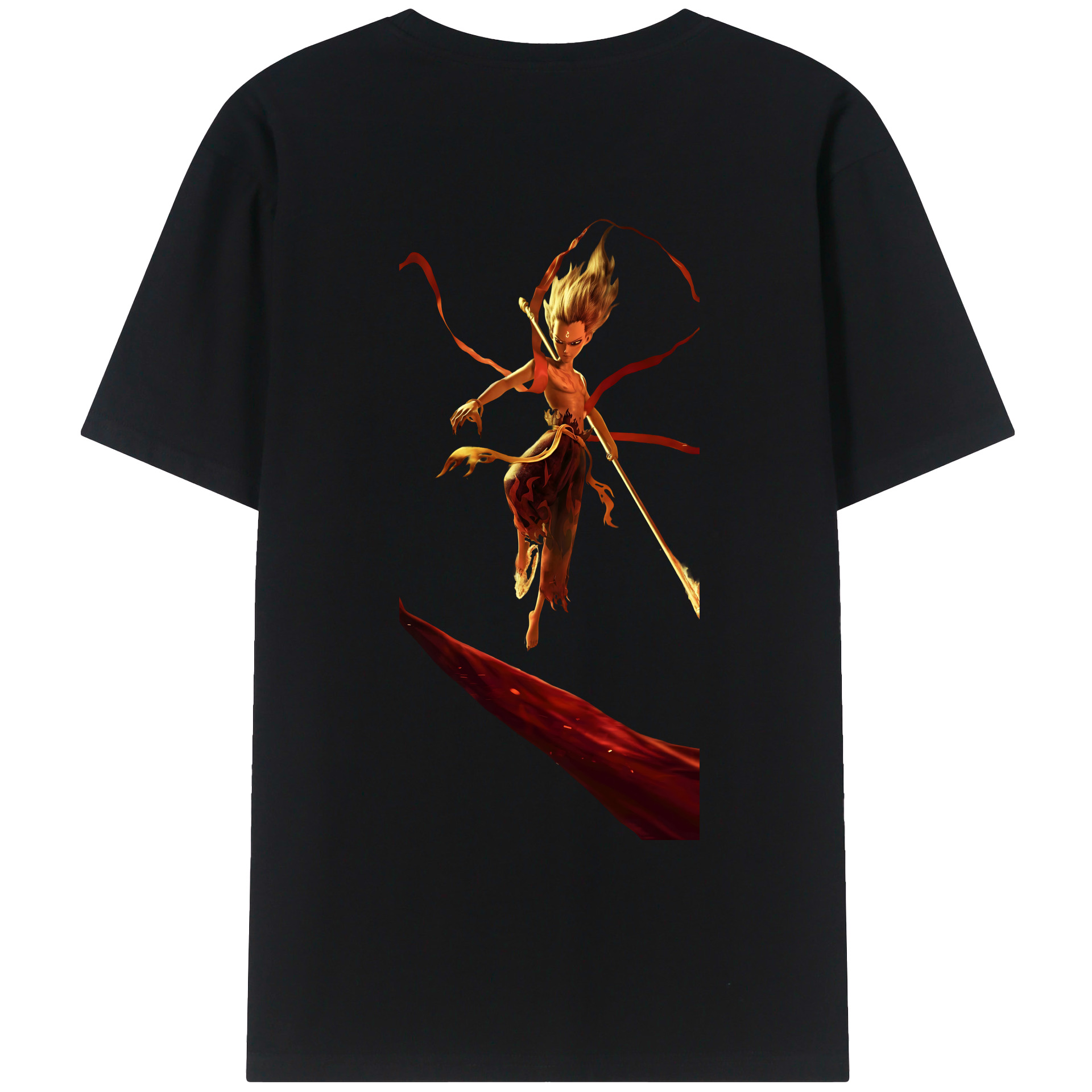 （画像用） Ne Zha 2 ナタ 魔童の大暴れ 綿100％ メンズ半袖Tシャツ（バックプリント） 通気性
