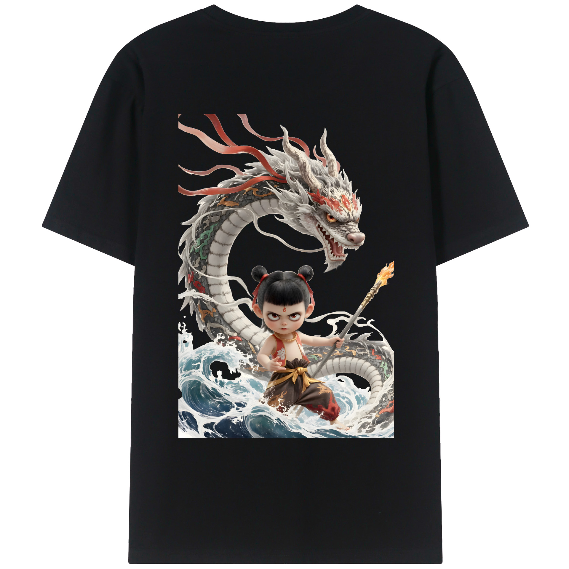 （画像用） Ne Zha 2 ナタ 魔童の大暴れ 綿100％ メンズ半袖Tシャツ（バックプリント） 通気性