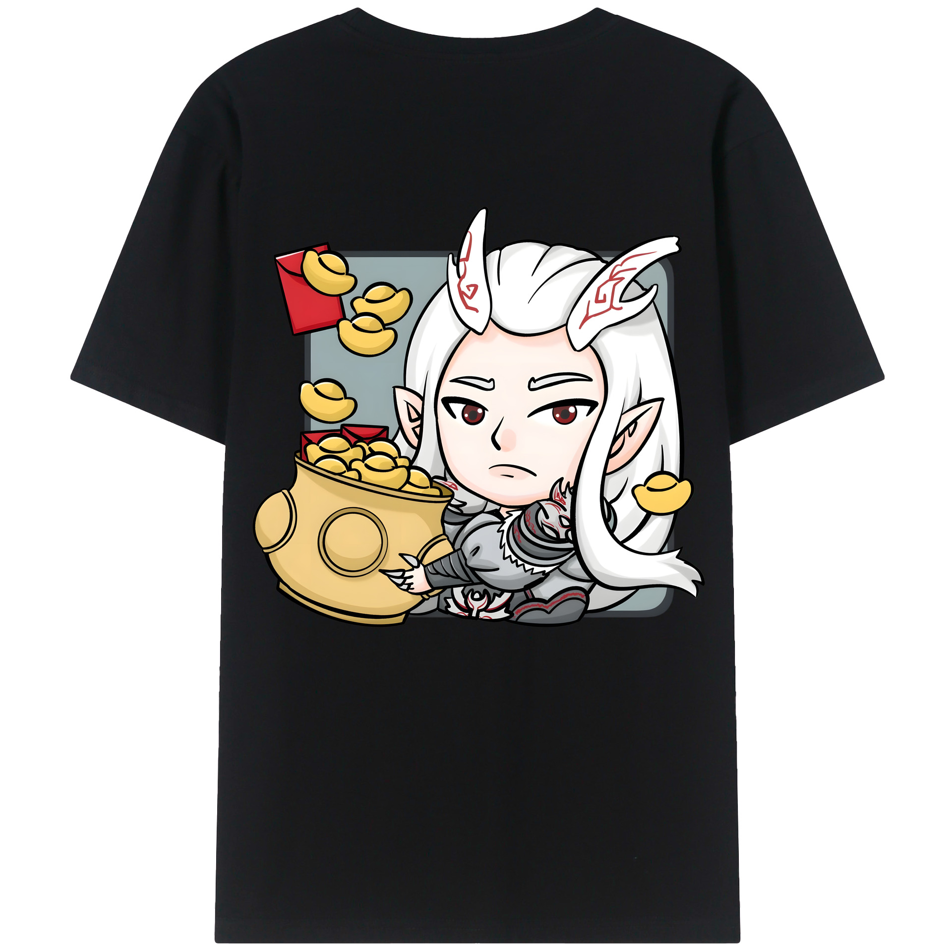 （画像用） Ne Zha 2 ナタ 魔童の大暴れ 綿100％ メンズ半袖Tシャツ（バックプリント） 通気性