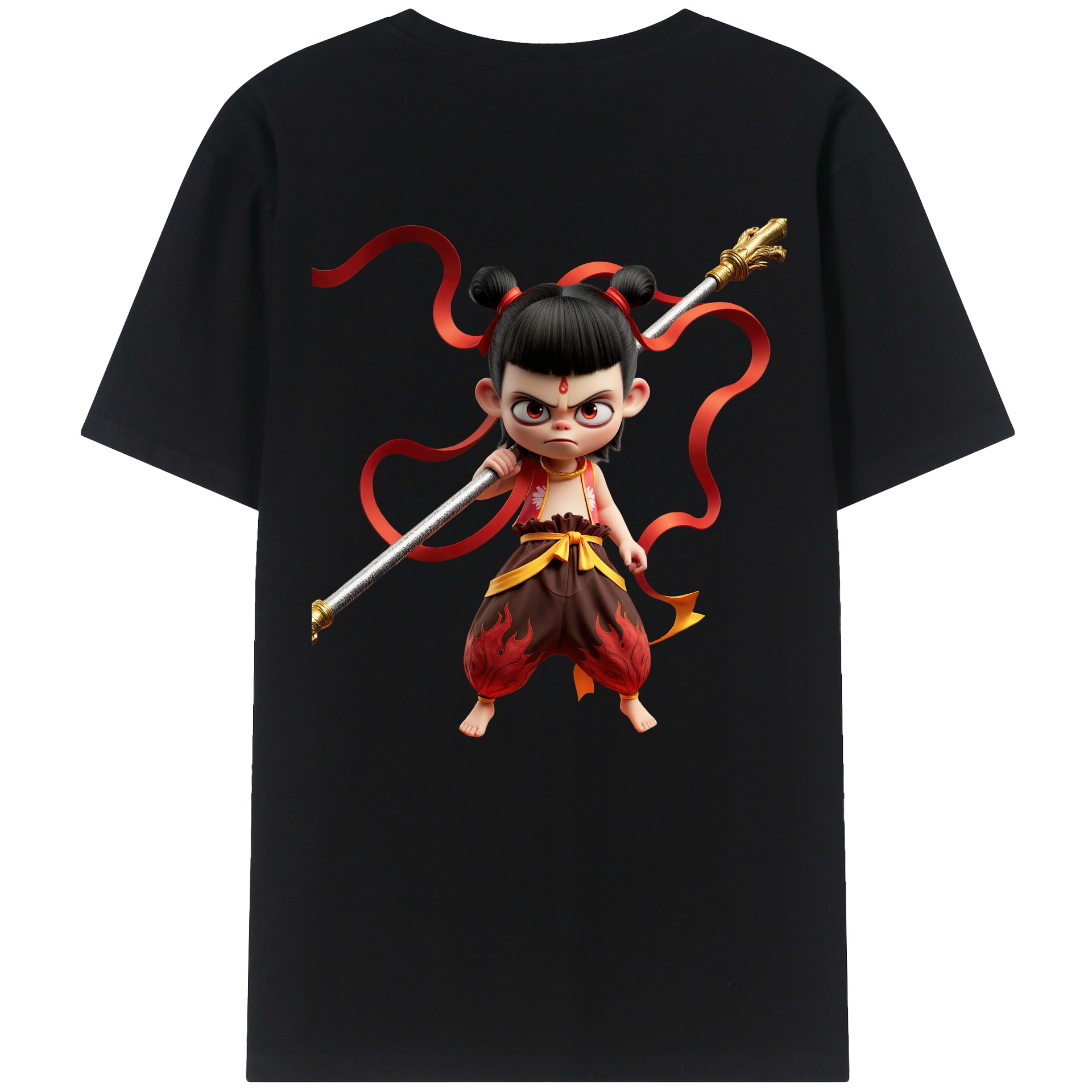 （画像用） Ne Zha 2 ナタ 魔童の大暴れ 綿100％ メンズ半袖Tシャツ（バックプリント） 通気性