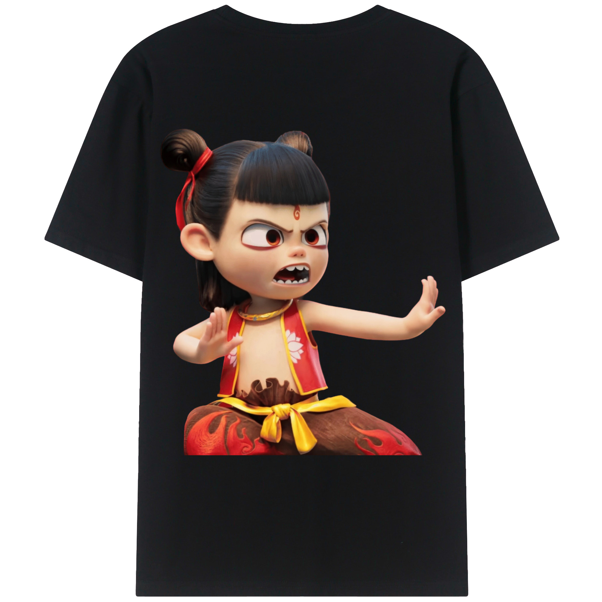 （画像用） Ne Zha 2 ナタ 魔童の大暴れ 綿100％ メンズ半袖Tシャツ（バックプリント） 通気性