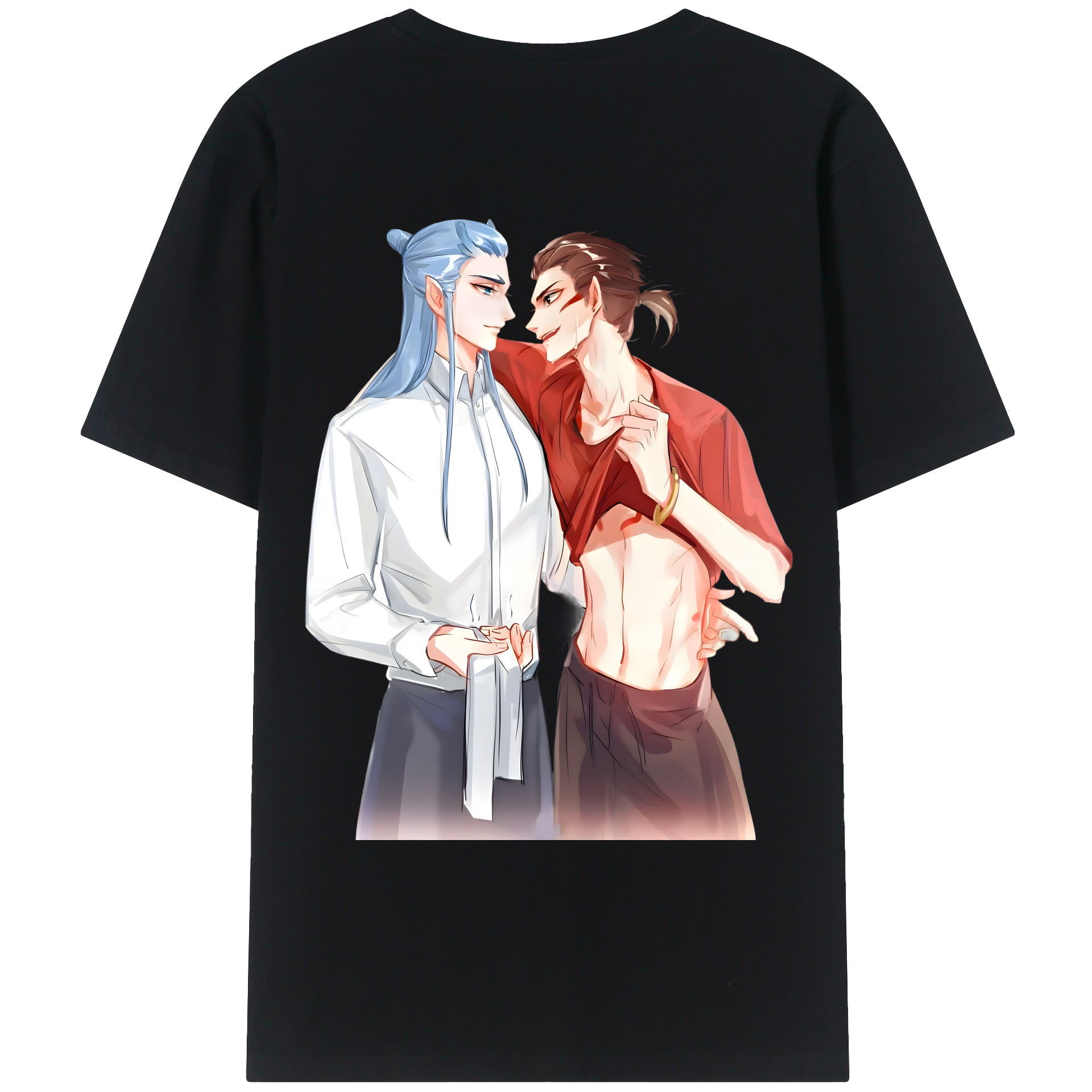 （画像用） Ne Zha 2 ナタ 魔童の大暴れ 綿100％ メンズ半袖Tシャツ（バックプリント） 通気性
