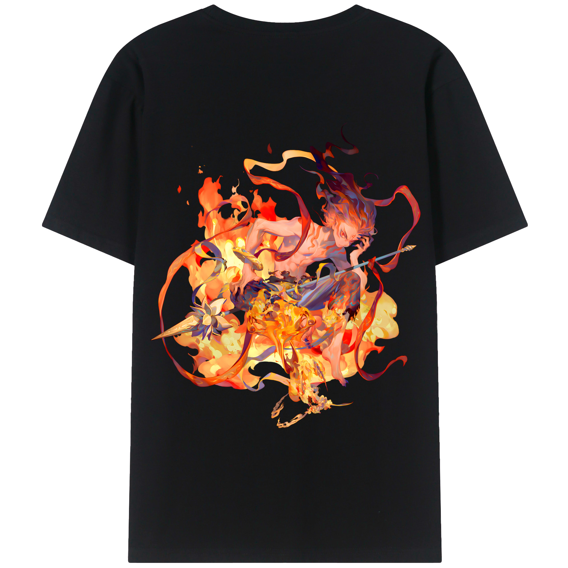 （画像用） Ne Zha 2 ナタ 魔童の大暴れ 綿100％ メンズ半袖Tシャツ（バックプリント） 通気性