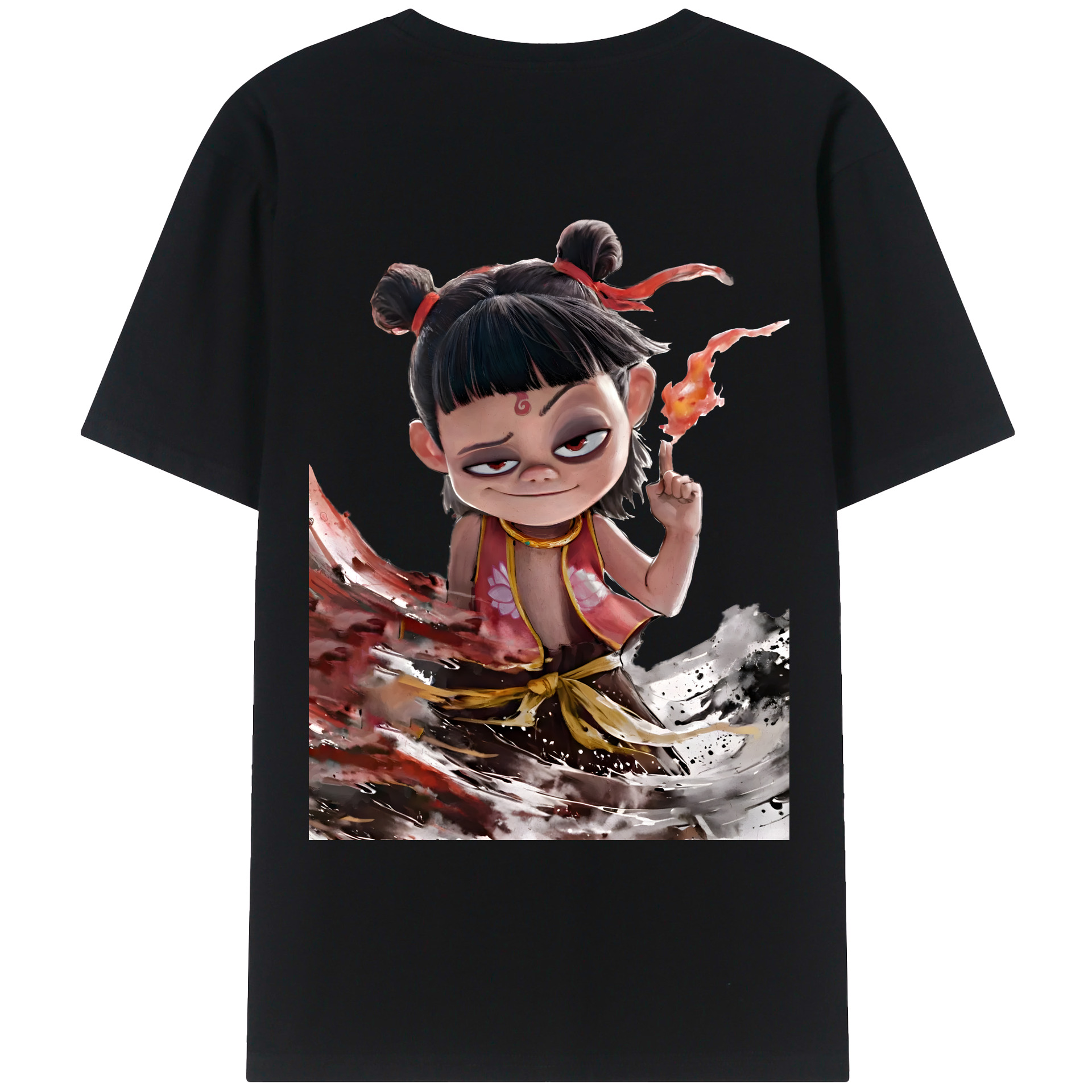 （画像用） Ne Zha 2 ナタ 魔童の大暴れ 綿100％ メンズ半袖Tシャツ（バックプリント） 通気性