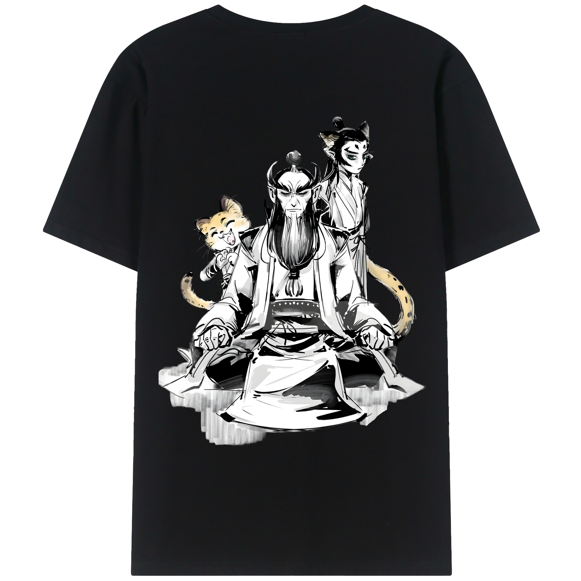 （画像用） Ne Zha 2 ナタ 魔童の大暴れ 綿100％ メンズ半袖Tシャツ（バックプリント） 通気性