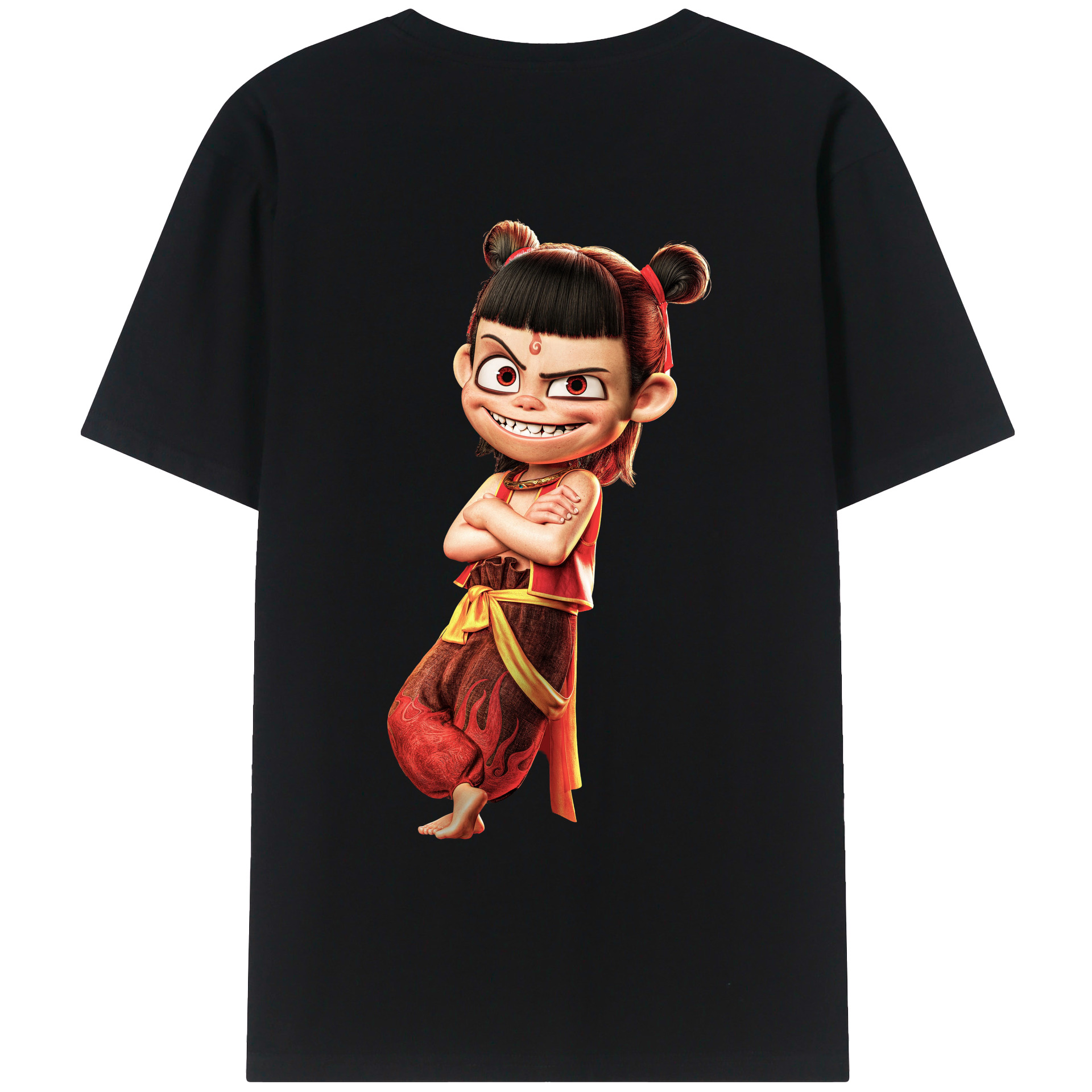 （画像用） Ne Zha 2 ナタ 魔童の大暴れ 綿100％ メンズ半袖Tシャツ（バックプリント） 通気性