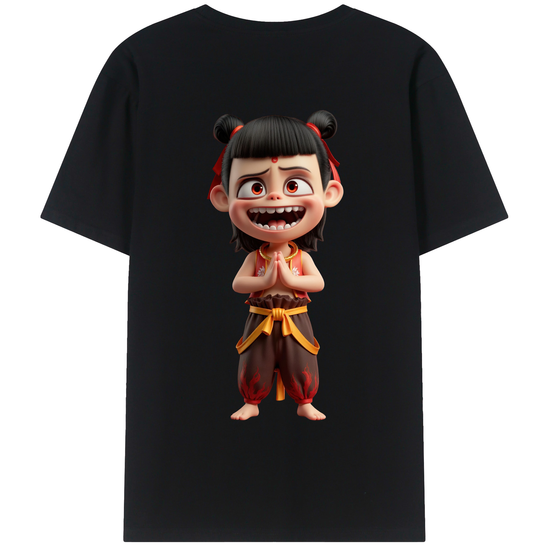 （画像用） Ne Zha 2 ナタ 魔童の大暴れ 綿100％ メンズ半袖Tシャツ（バックプリント） 通気性
