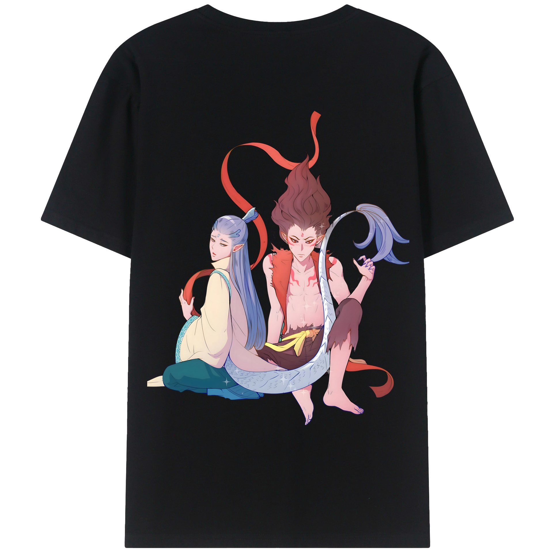 （画像用） Ne Zha 2 ナタ 魔童の大暴れ 綿100％ メンズ半袖Tシャツ（バックプリント） 通気性