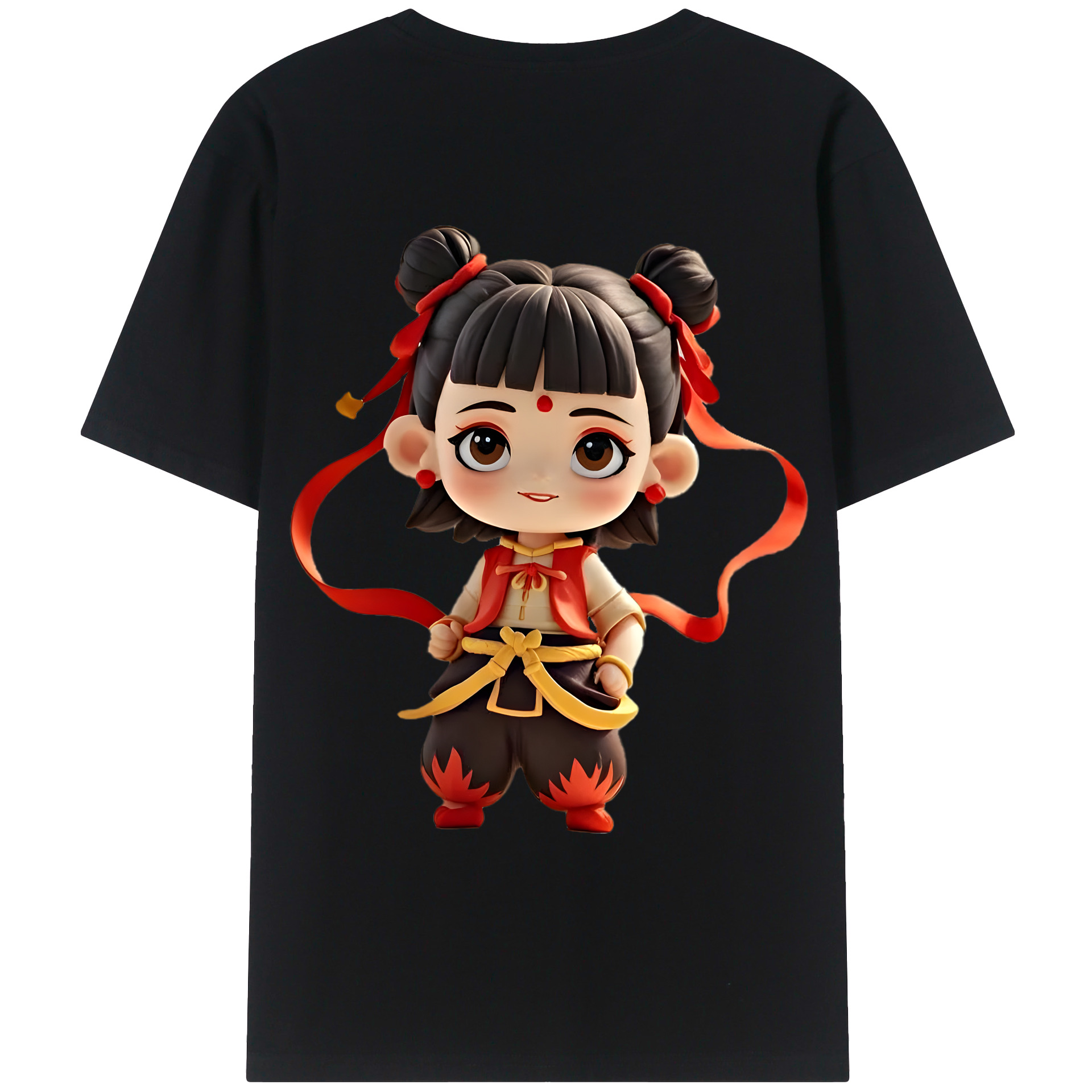 （画像用） Ne Zha 2 ナタ 魔童の大暴れ 綿100％ メンズ半袖Tシャツ（バックプリント） 通気性