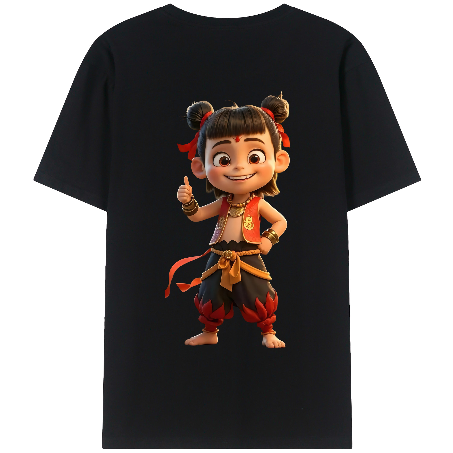 （画像用） Ne Zha 2 ナタ 魔童の大暴れ 綿100％ メンズ半袖Tシャツ（バックプリント） 通気性