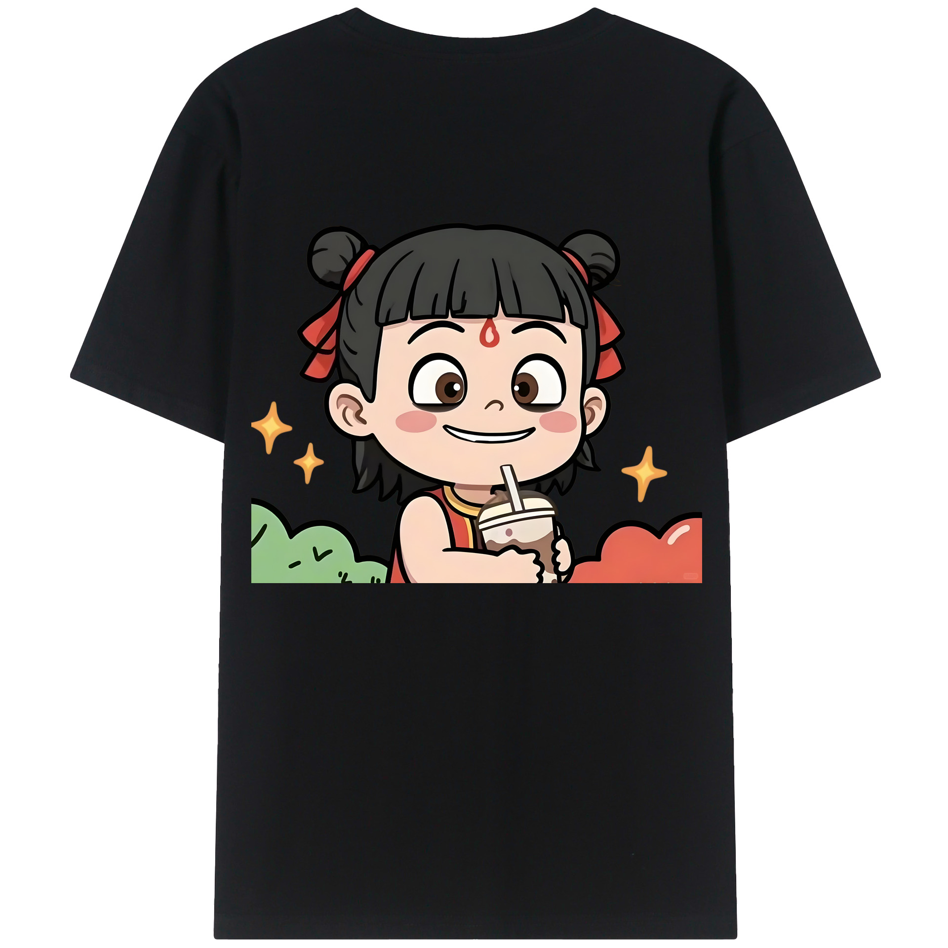 （画像用） Ne Zha 2 ナタ 魔童の大暴れ 綿100％ メンズ半袖Tシャツ（バックプリント） 通気性