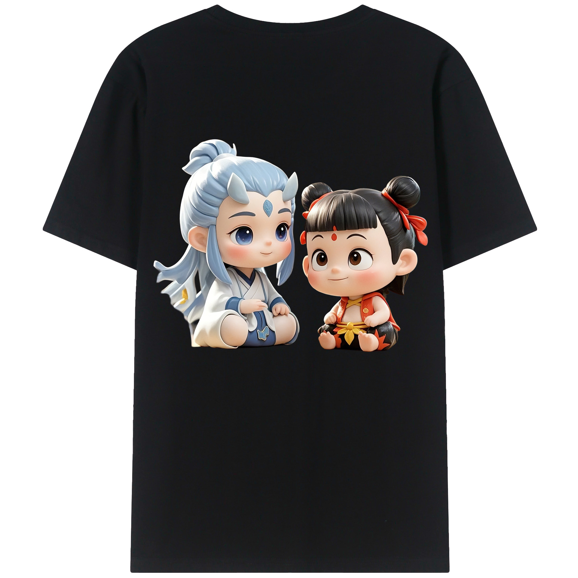 （画像用） Ne Zha 2 ナタ 魔童の大暴れ 綿100％ メンズ半袖Tシャツ（バックプリント） 通気性