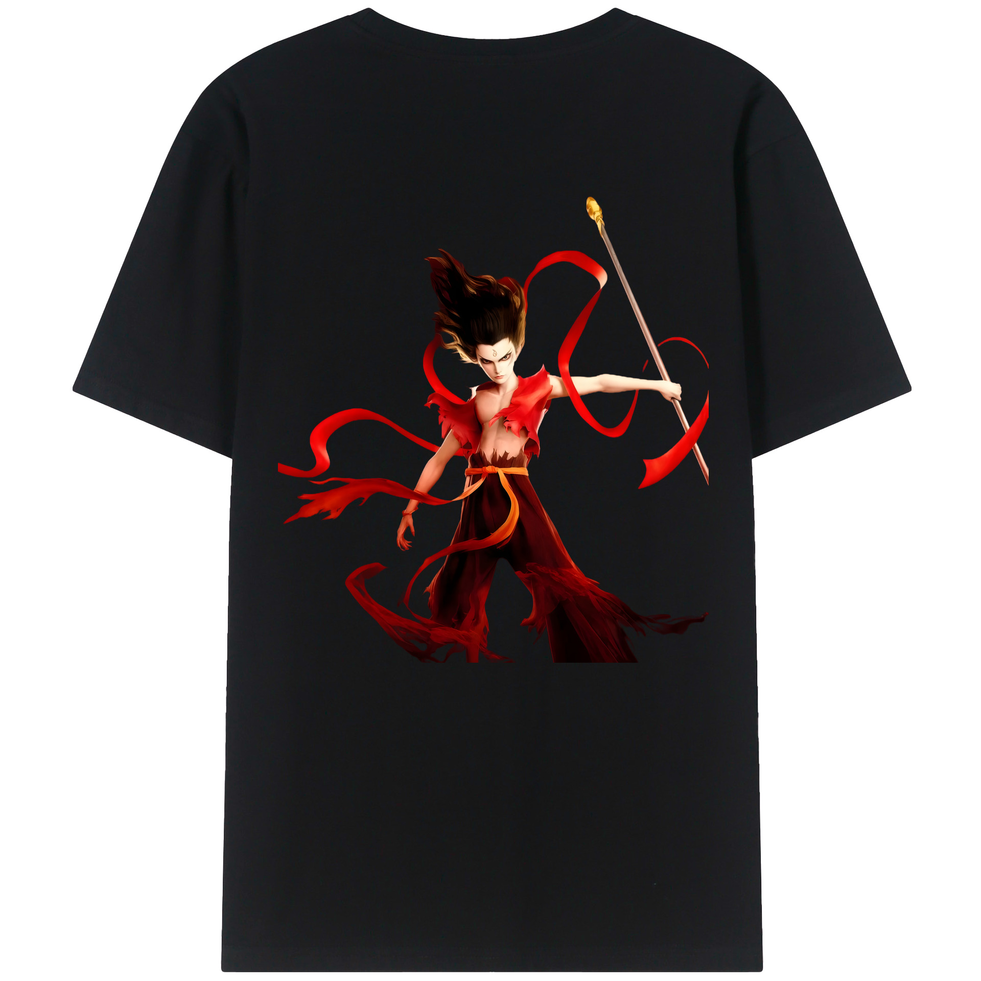 （画像用） Ne Zha 2 ナタ 魔童の大暴れ 綿100％ メンズ半袖Tシャツ（バックプリント） 通気性