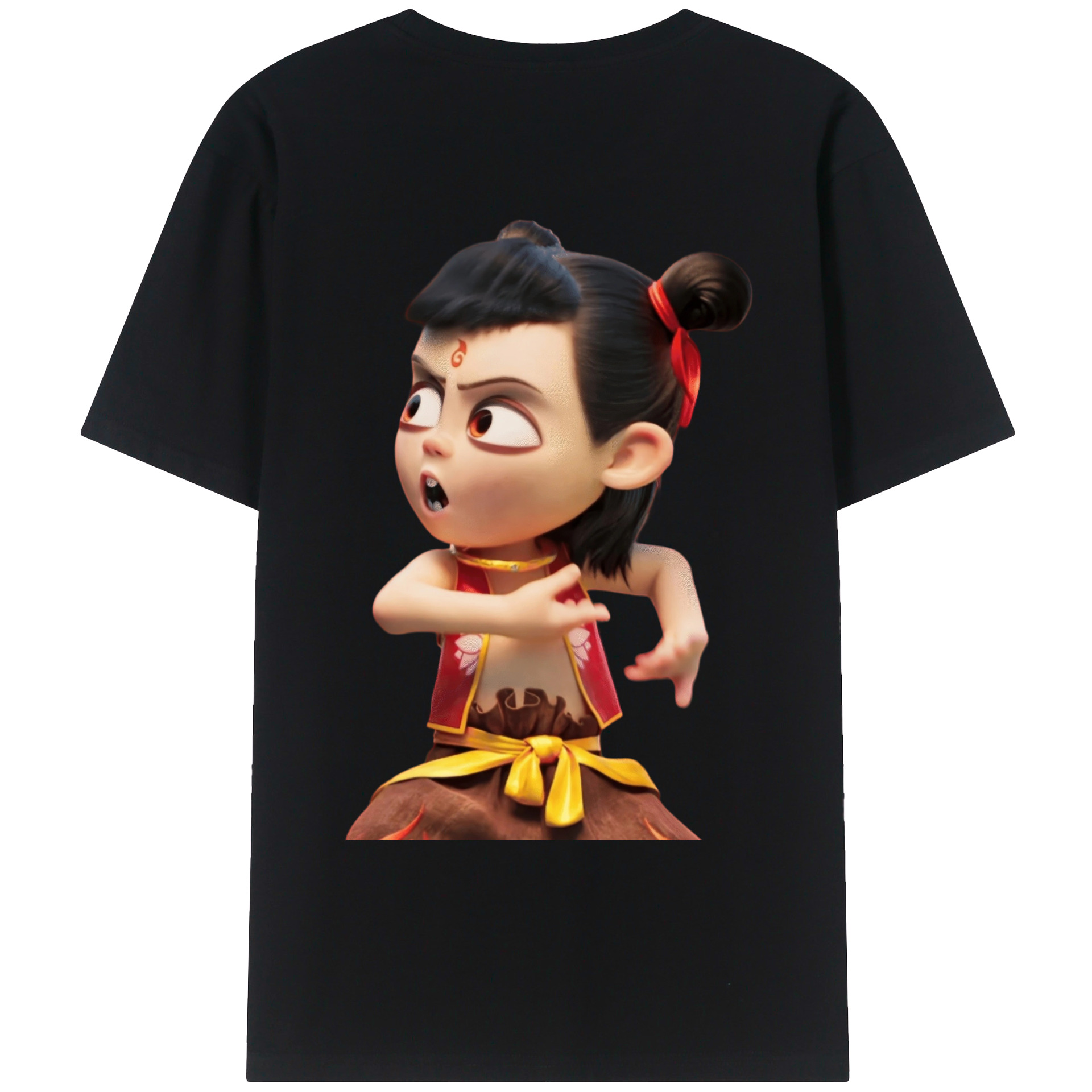 （画像用） Ne Zha 2 ナタ 魔童の大暴れ 綿100％ メンズ半袖Tシャツ（バックプリント） 通気性