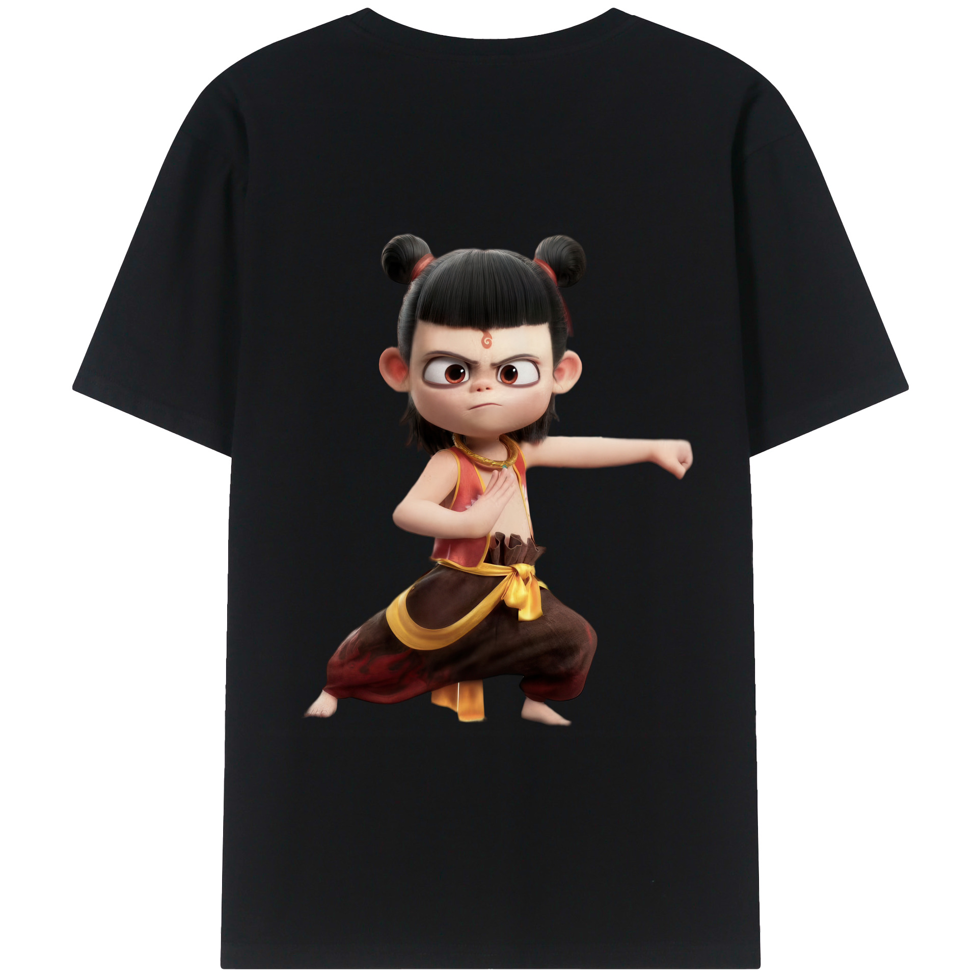 （画像用） Ne Zha 2 ナタ 魔童の大暴れ 綿100％ メンズ半袖Tシャツ（バックプリント） 通気性