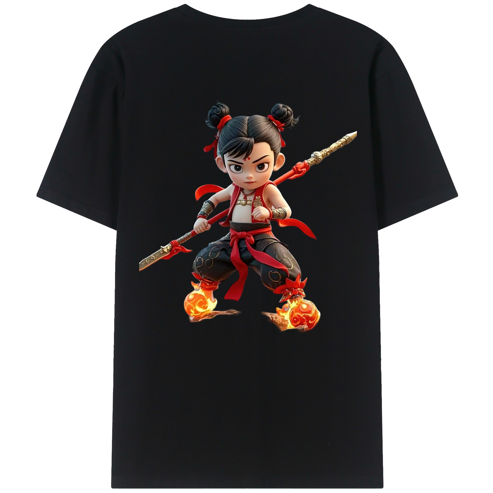 （画像用） Ne Zha 2 ナタ 魔童の大暴れ 綿100％ メンズ半袖Tシャツ（バックプリント） 通気性