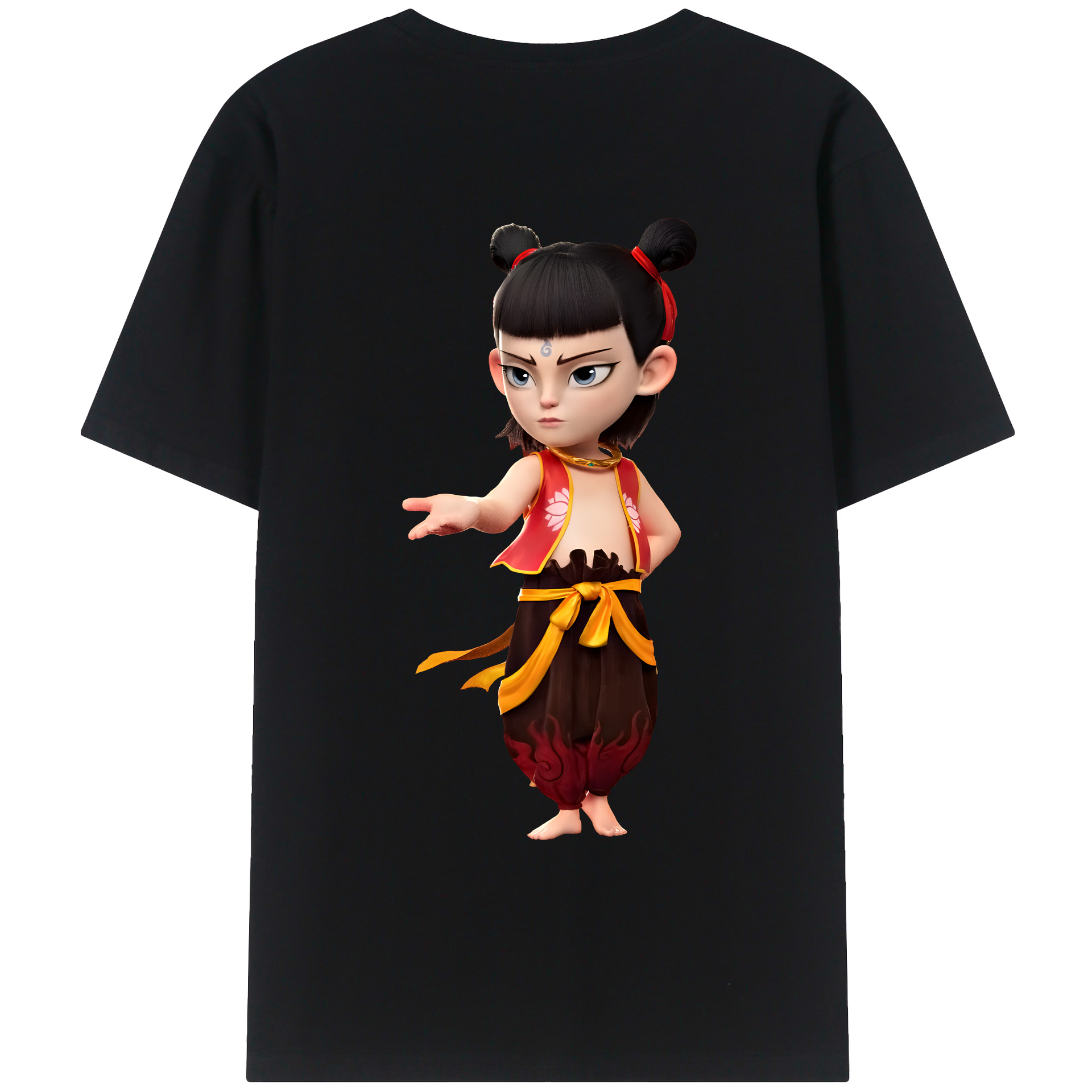 （画像用） Ne Zha 2 ナタ 魔童の大暴れ 綿100％ メンズ半袖Tシャツ（バックプリント） 通気性