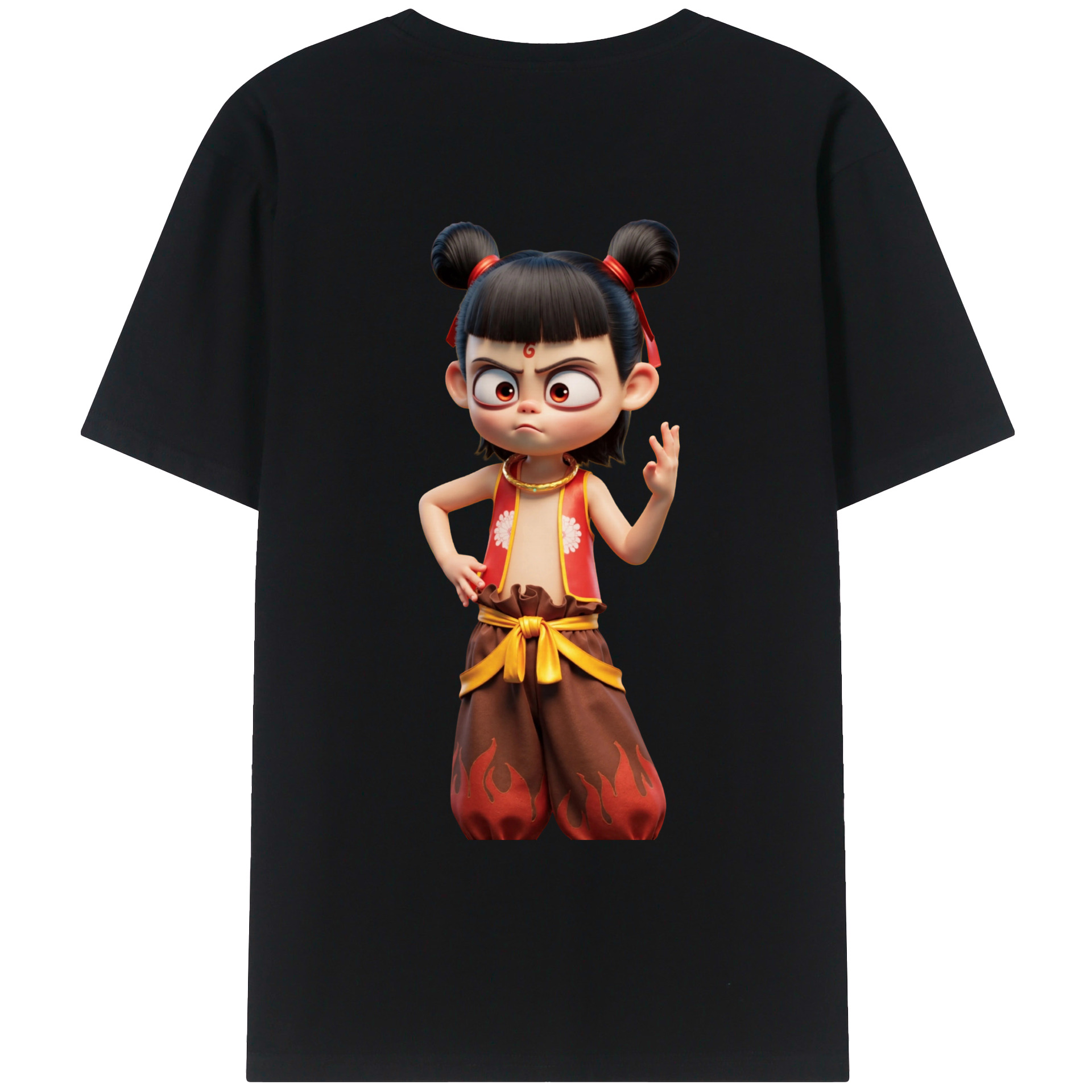 （画像用） Ne Zha 2 ナタ 魔童の大暴れ 綿100％ メンズ半袖Tシャツ（バックプリント） 通気性
