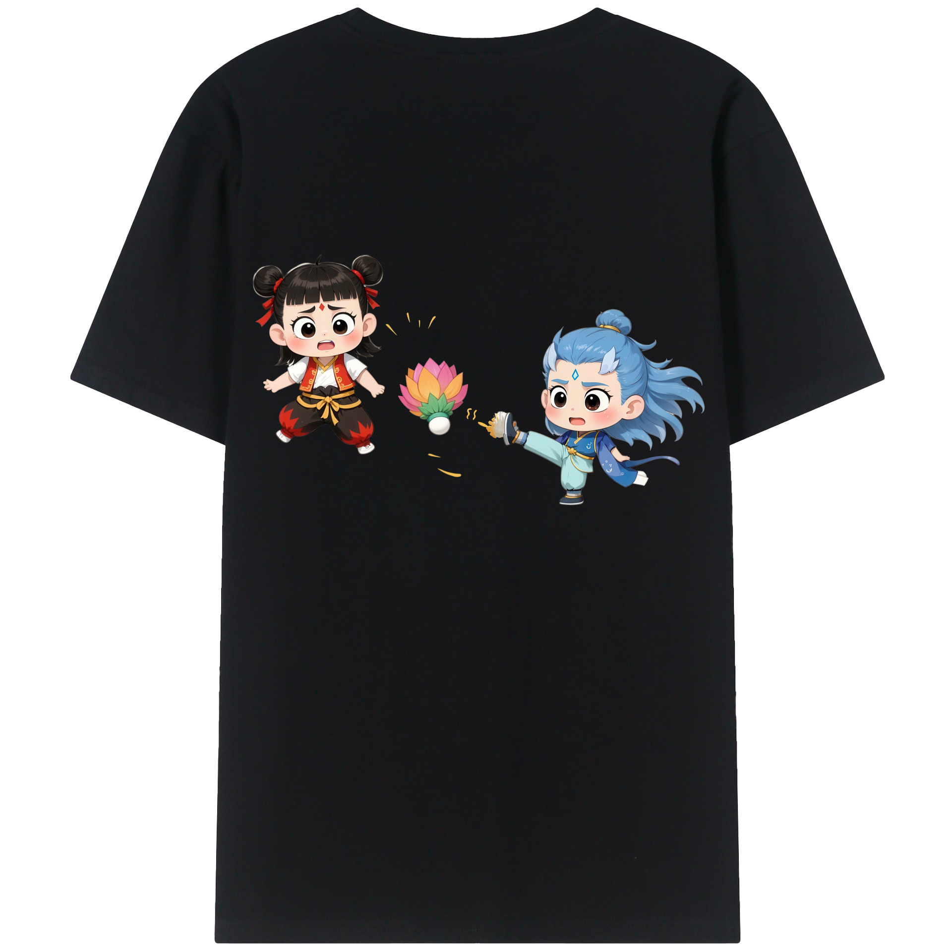 （画像用） Ne Zha 2 ナタ 魔童の大暴れ 綿100％ メンズ半袖Tシャツ（バックプリント） 通気性