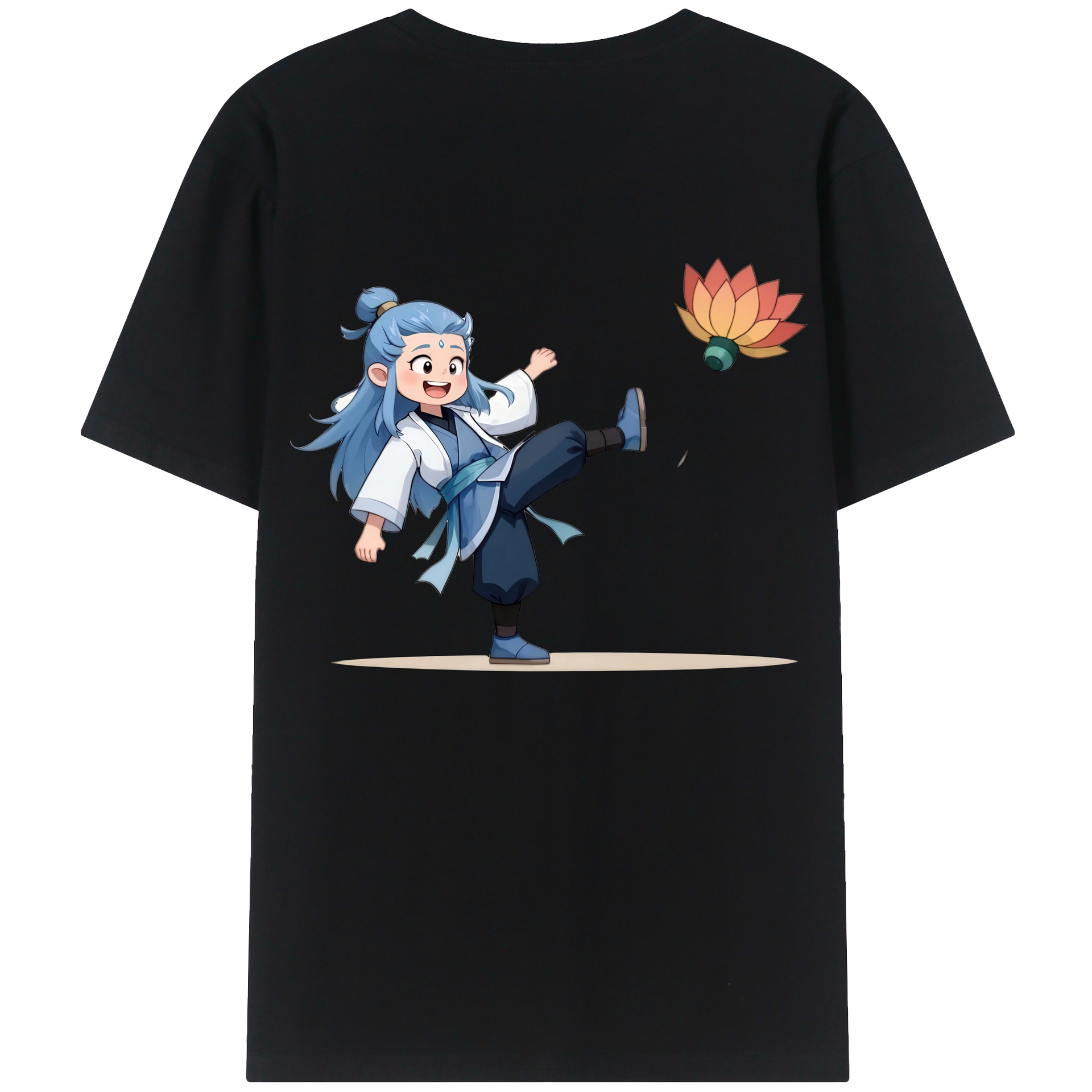 （画像用） Ne Zha 2 ナタ 魔童の大暴れ 綿100％ メンズ半袖Tシャツ（バックプリント） 通気性
