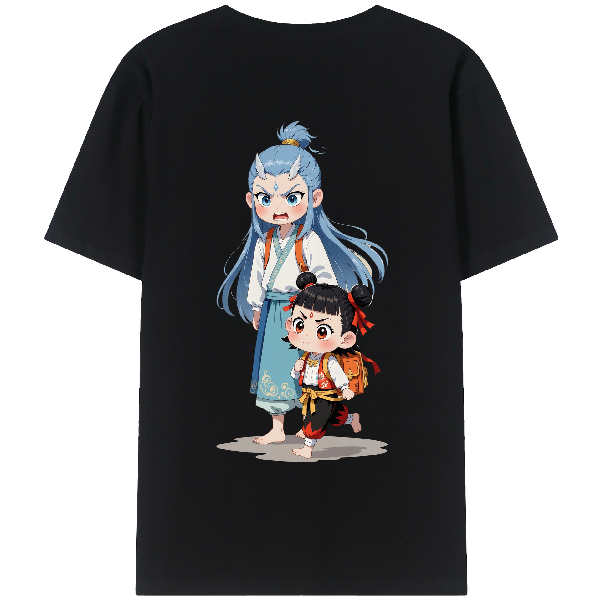 （画像用） Ne Zha 2 ナタ 魔童の大暴れ 綿100％ メンズ半袖Tシャツ（バックプリント） 通気性