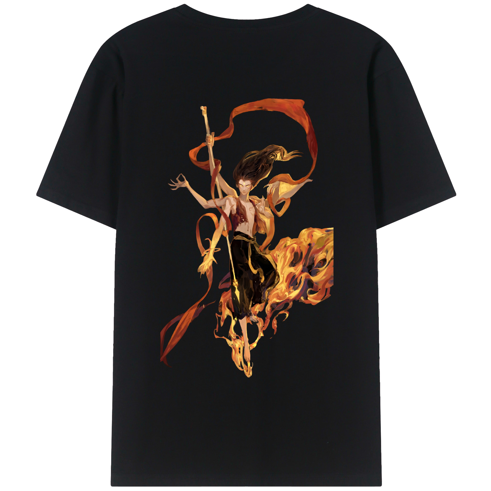 （画像用） Ne Zha 2 ナタ 魔童の大暴れ 綿100％ メンズ半袖Tシャツ（バックプリント） 通気性