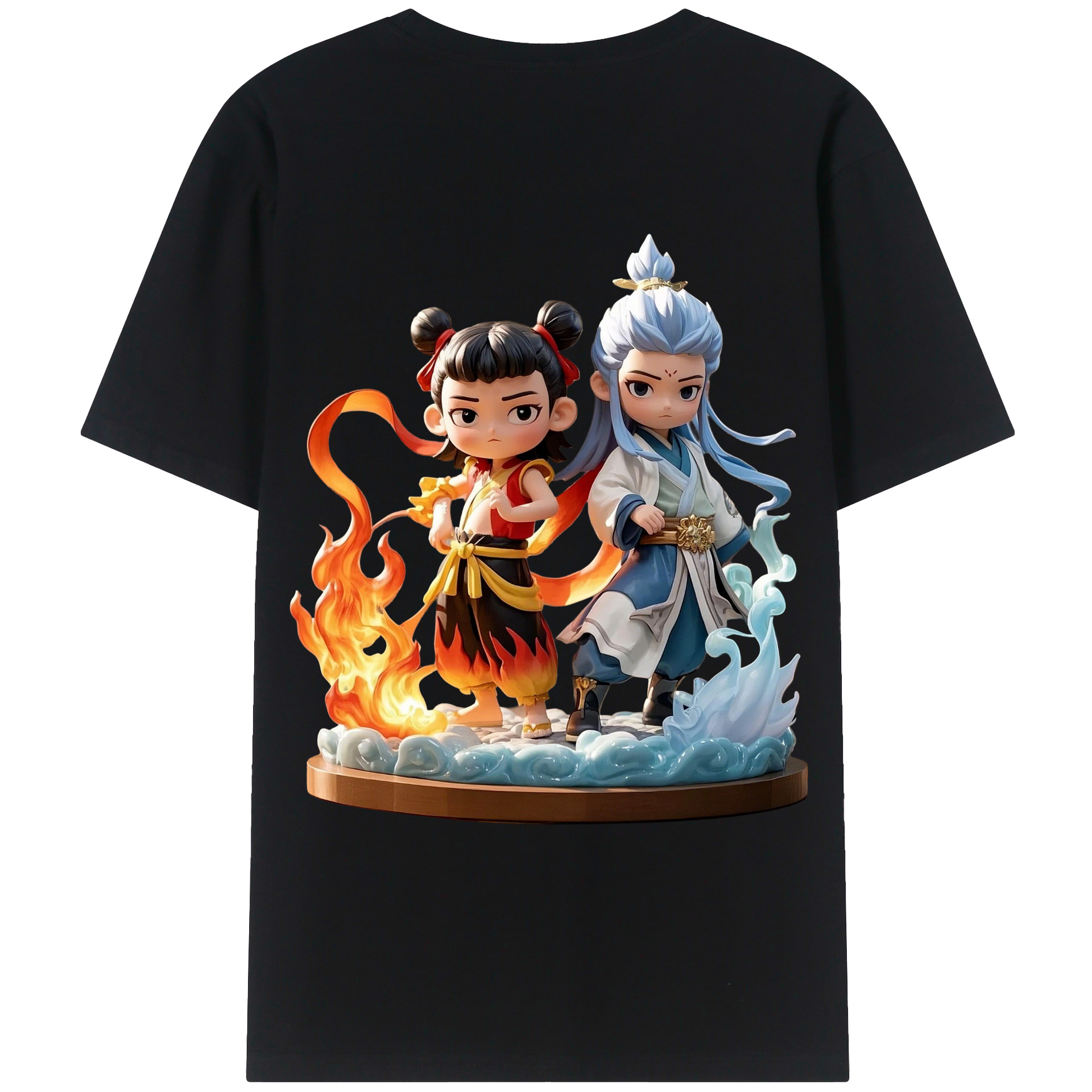 （画像用） Ne Zha 2 ナタ 魔童の大暴れ 綿100％ メンズ半袖Tシャツ（バックプリント） 通気性