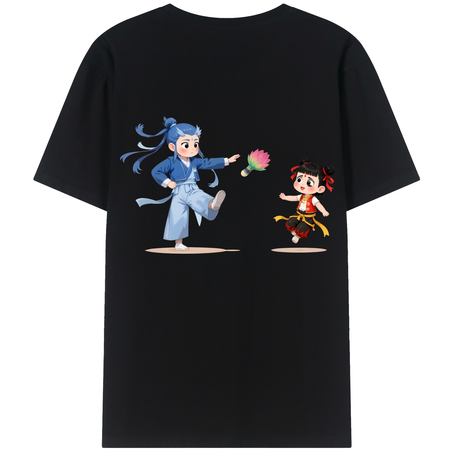 （画像用） Ne Zha 2 ナタ 魔童の大暴れ 綿100％ メンズ半袖Tシャツ（バックプリント） 通気性