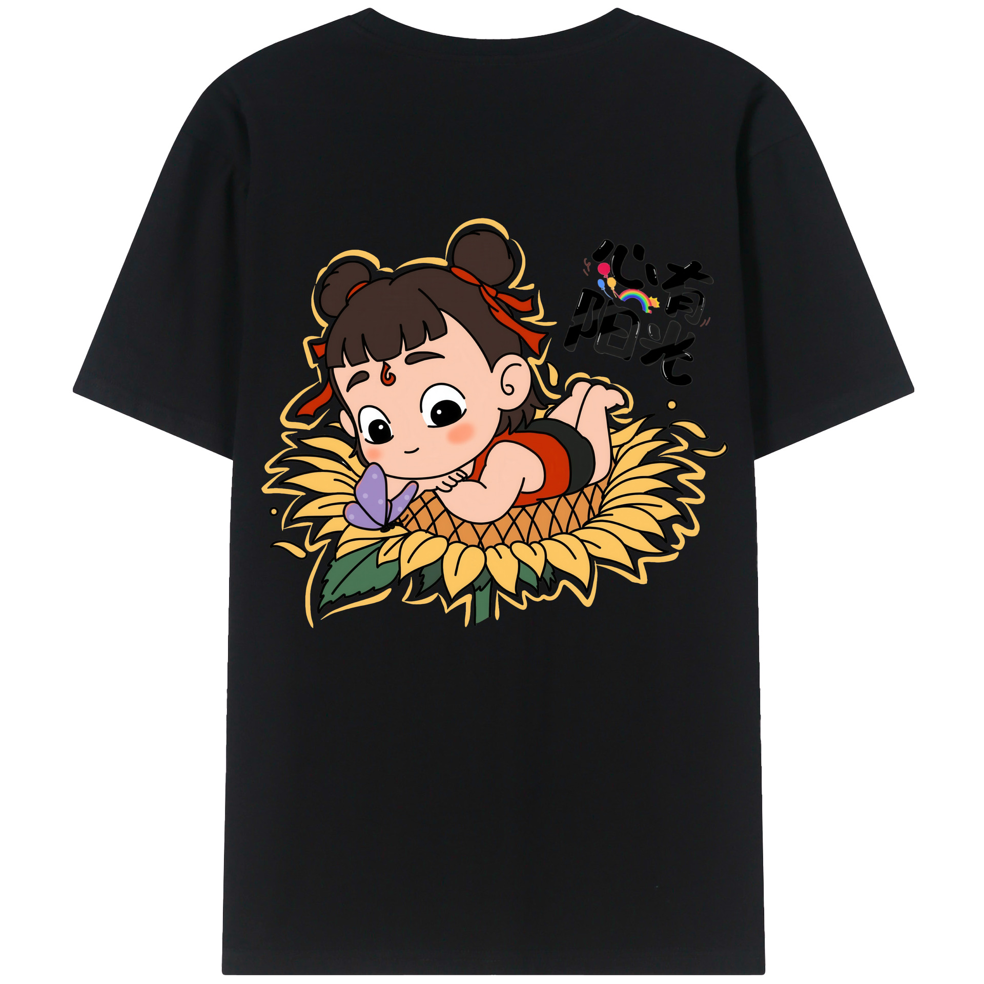 （画像用） Ne Zha 2 ナタ 魔童の大暴れ 綿100％ メンズ半袖Tシャツ（バックプリント） 通気性