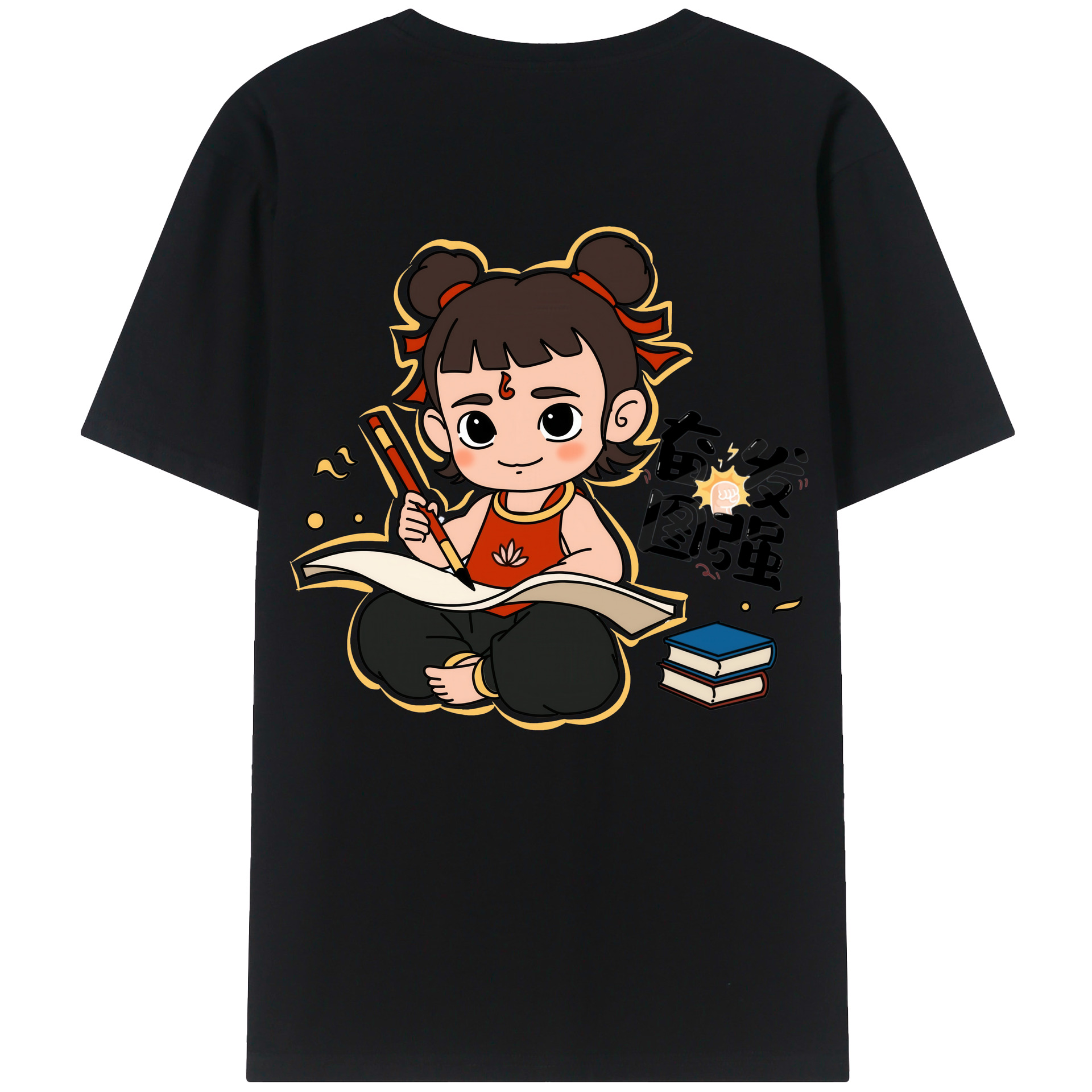 （画像用） Ne Zha 2 ナタ 魔童の大暴れ 綿100％ メンズ半袖Tシャツ（バックプリント） 通気性