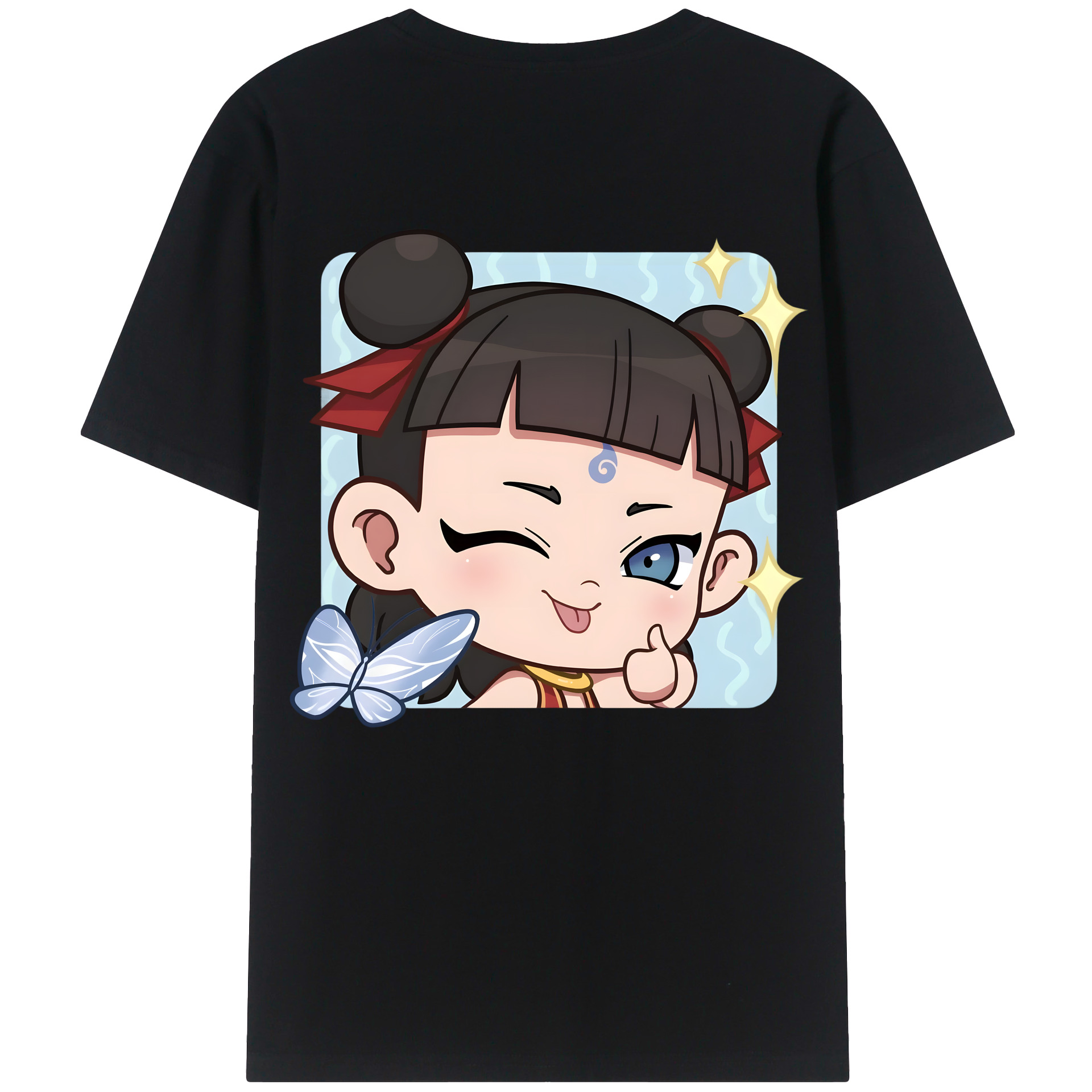 （画像用） Ne Zha 2 ナタ 魔童の大暴れ 綿100％ メンズ半袖Tシャツ（バックプリント） 通気性