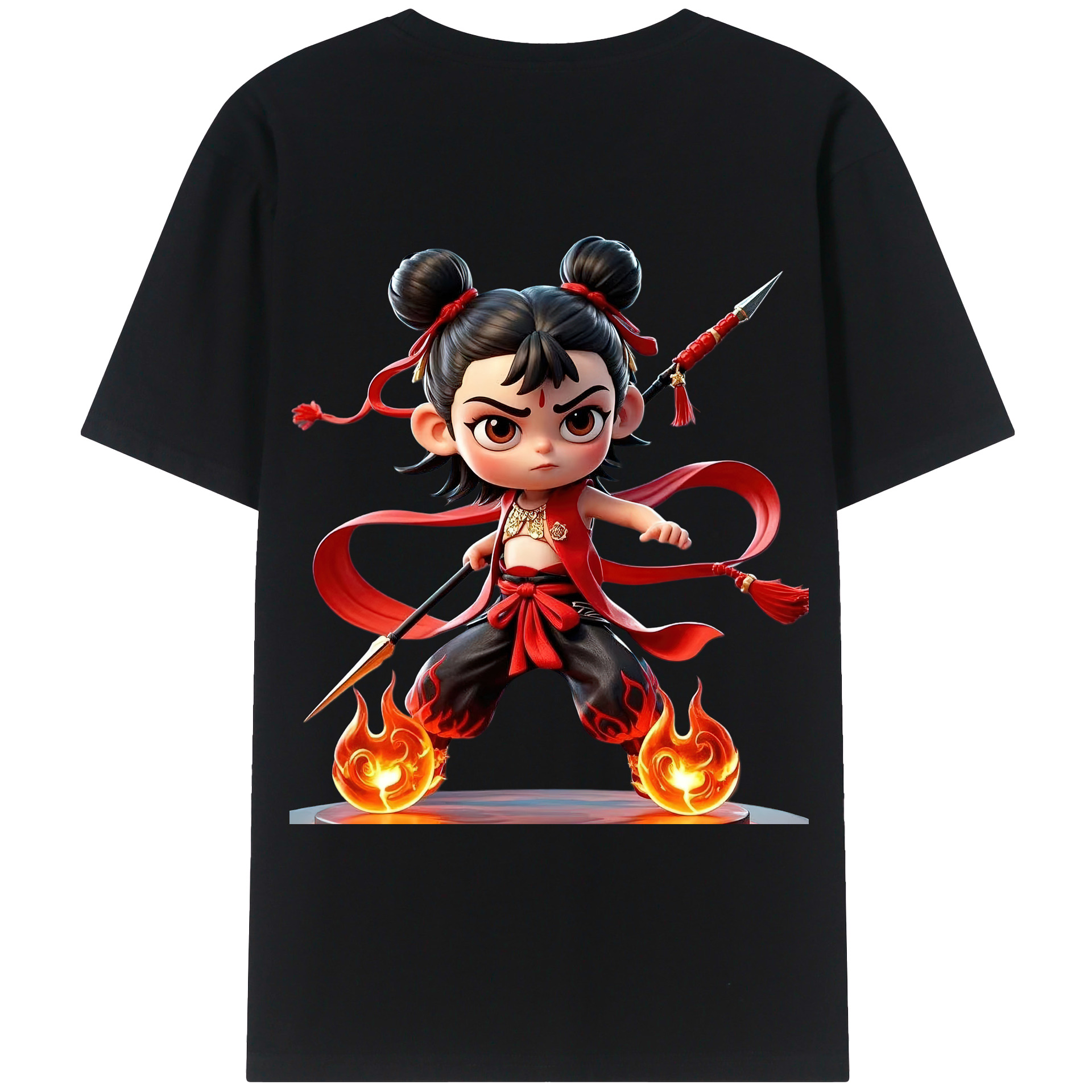 （画像用） Ne Zha 2 ナタ 魔童の大暴れ 綿100％ メンズ半袖Tシャツ（バックプリント） 通気性
