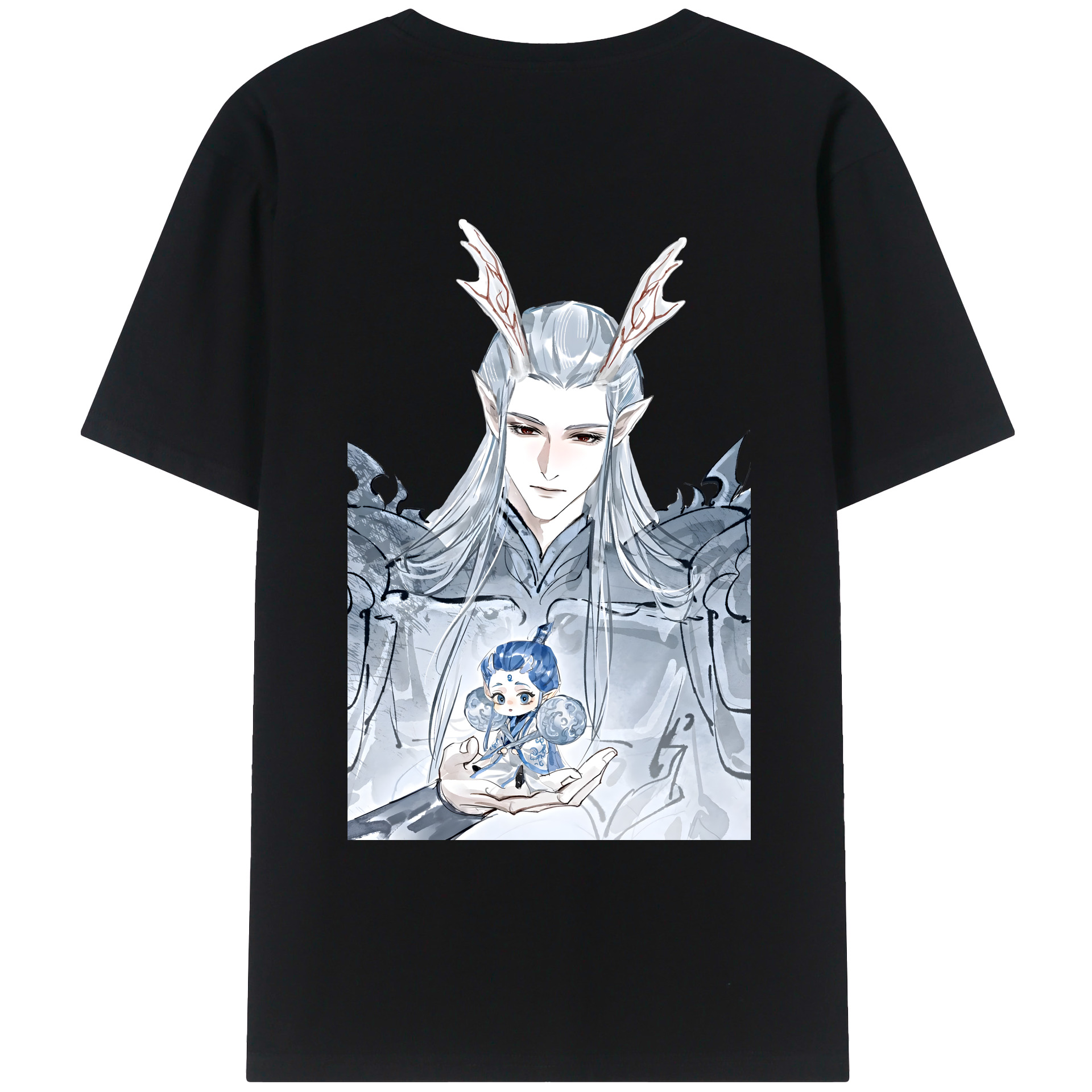 （画像用） Ne Zha 2 ナタ 魔童の大暴れ 綿100％ メンズ半袖Tシャツ（バックプリント） 通気性
