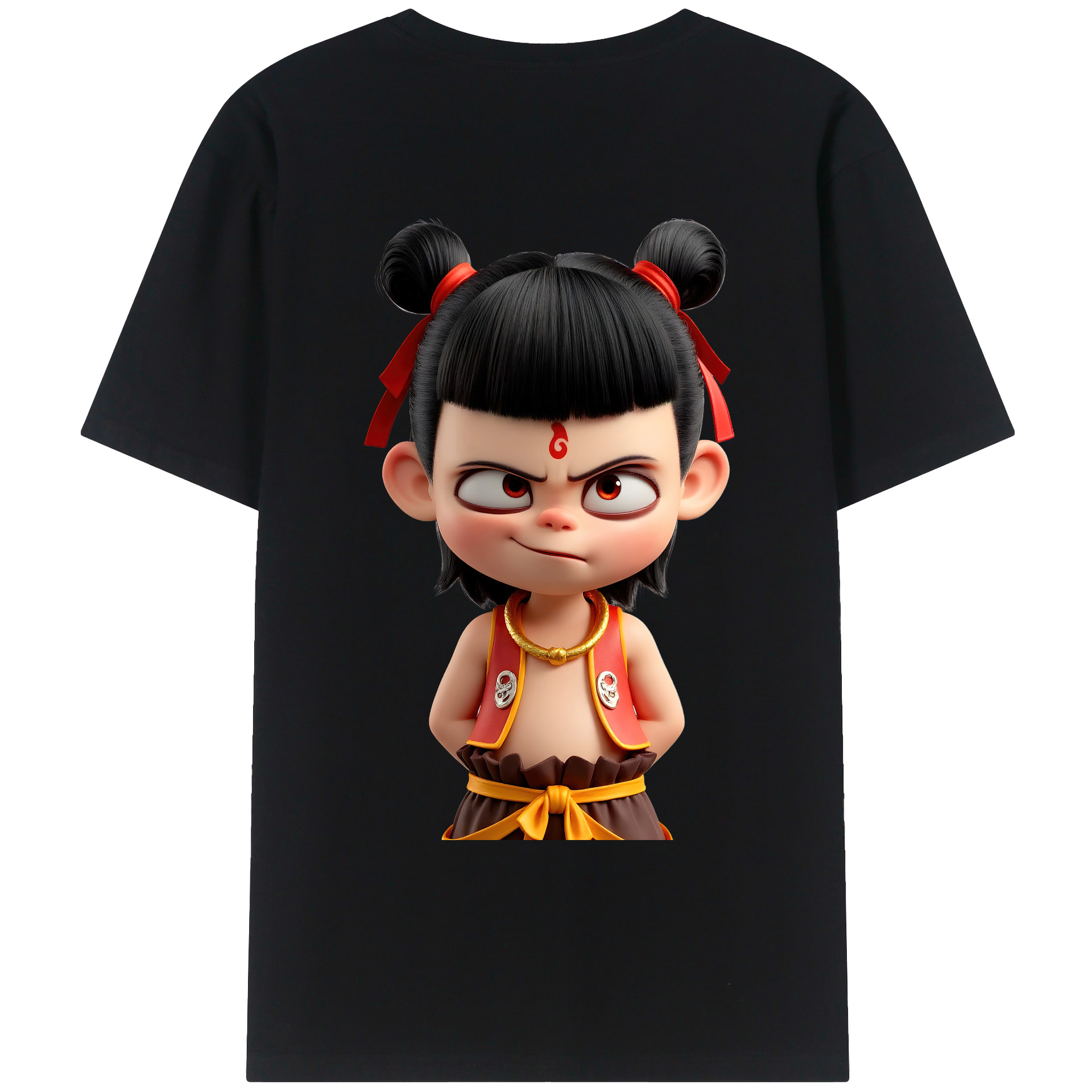 （画像用） Ne Zha 2 ナタ 魔童の大暴れ 綿100％ メンズ半袖Tシャツ（バックプリント） 通気性
