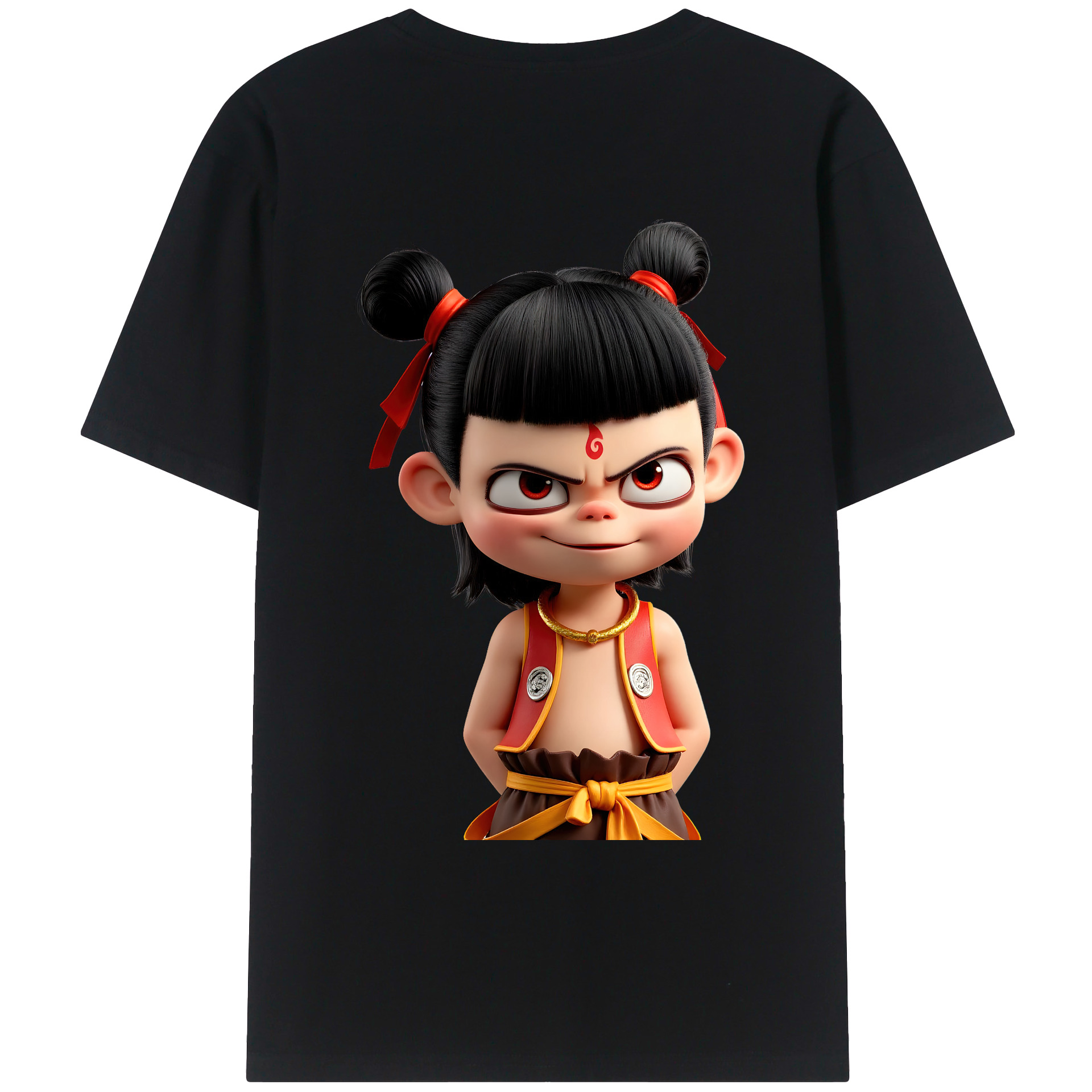 （画像用） Ne Zha 2 ナタ 魔童の大暴れ 綿100％ メンズ半袖Tシャツ（バックプリント） 通気性