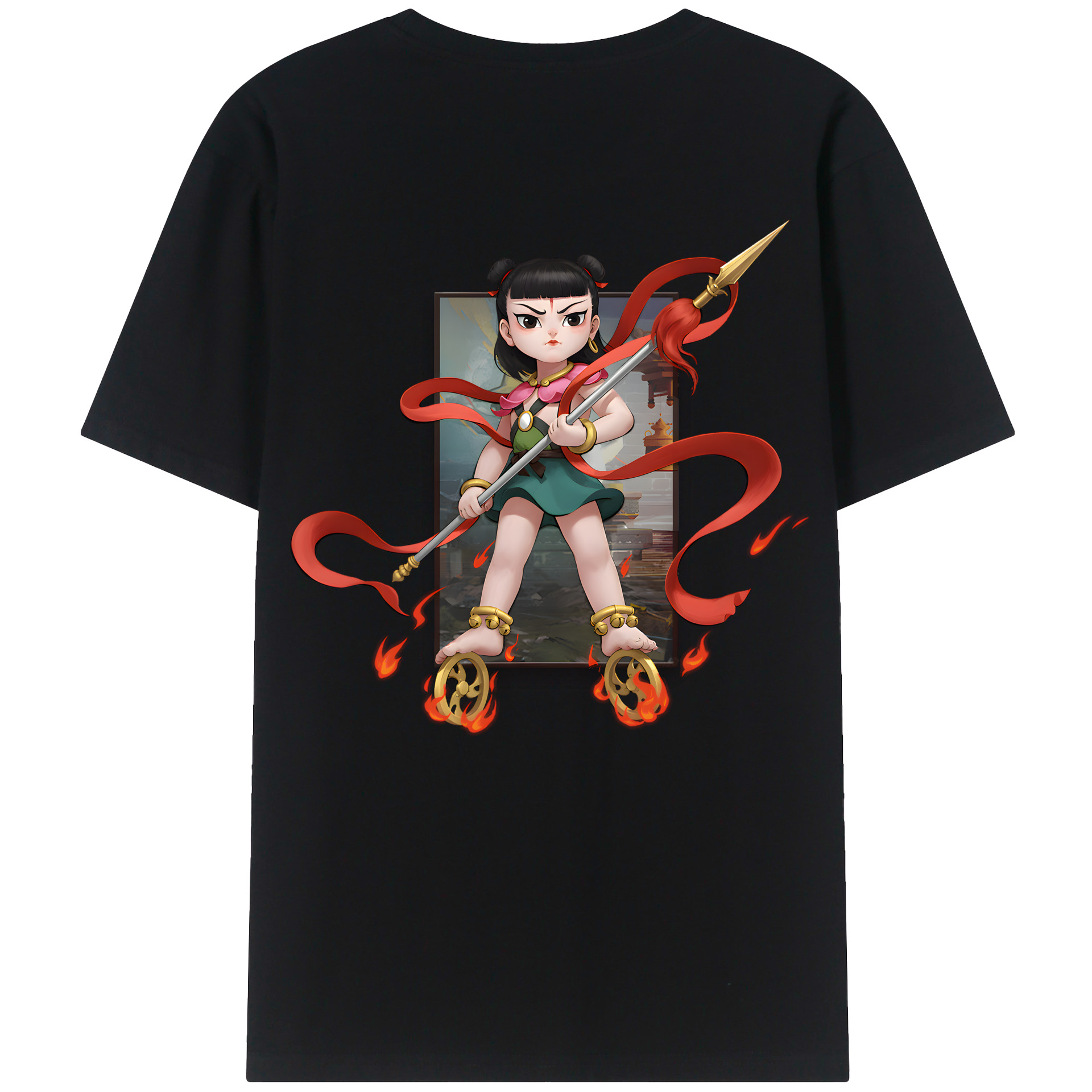（画像用） Ne Zha 2 ナタ 魔童の大暴れ 綿100％ メンズ半袖Tシャツ（バックプリント） 通気性