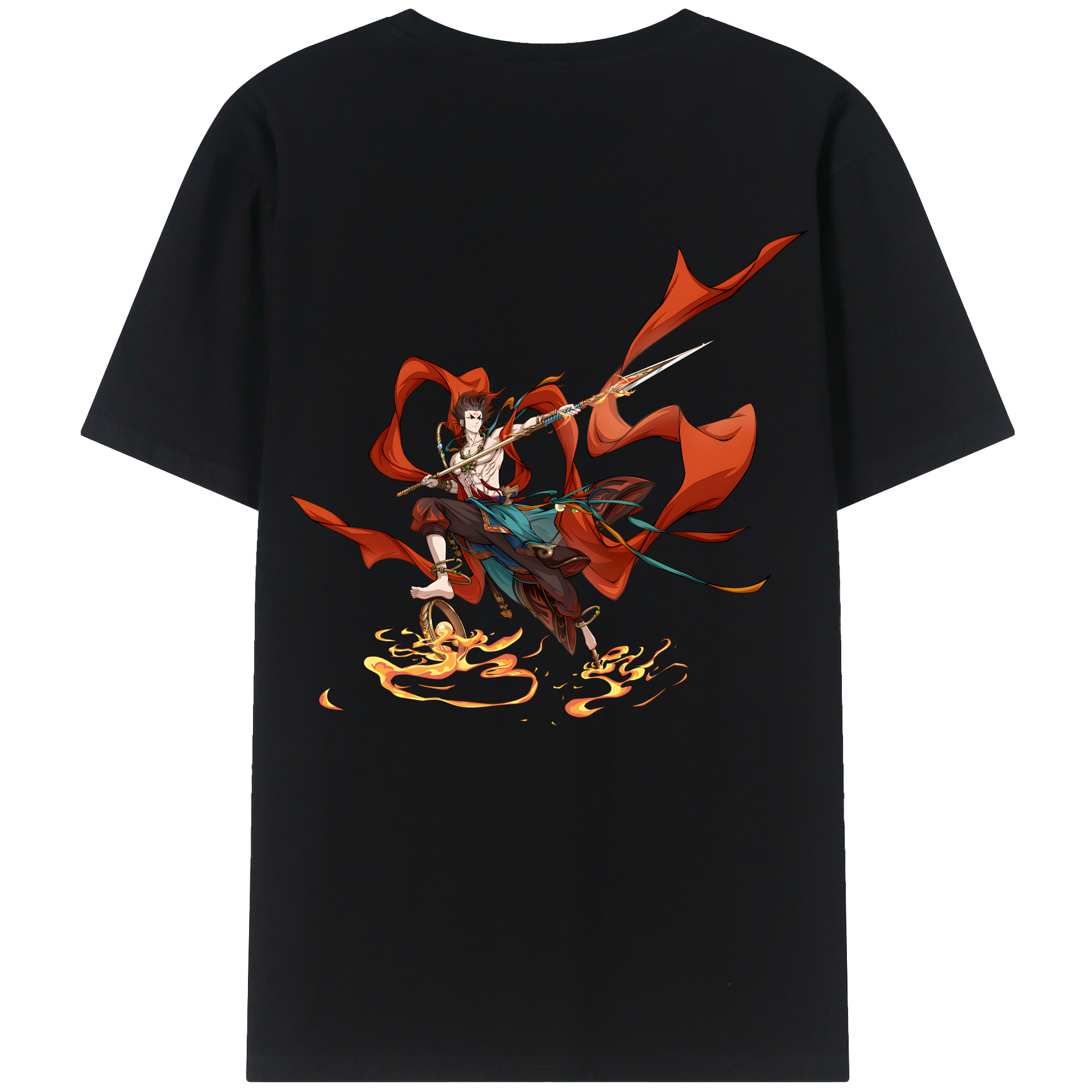 （画像用） Ne Zha 2 ナタ 魔童の大暴れ 綿100％ メンズ半袖Tシャツ（バックプリント） 通気性
