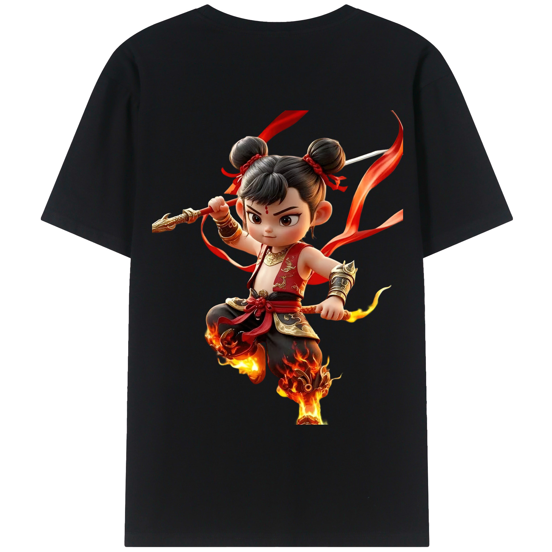 （画像用） Ne Zha 2 ナタ 魔童の大暴れ 綿100％ メンズ半袖Tシャツ（バックプリント） 通気性