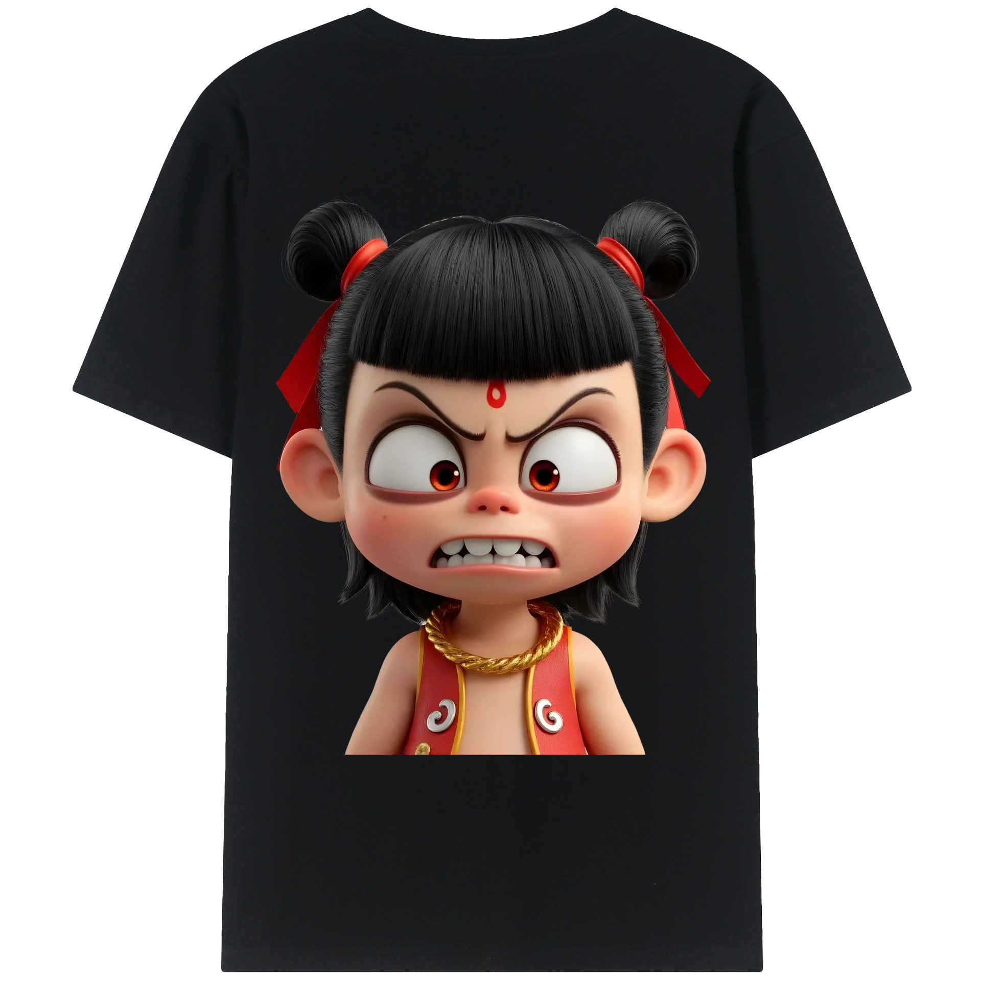 （画像用） Ne Zha 2 ナタ 魔童の大暴れ 綿100％ メンズ半袖Tシャツ（バックプリント） 通気性