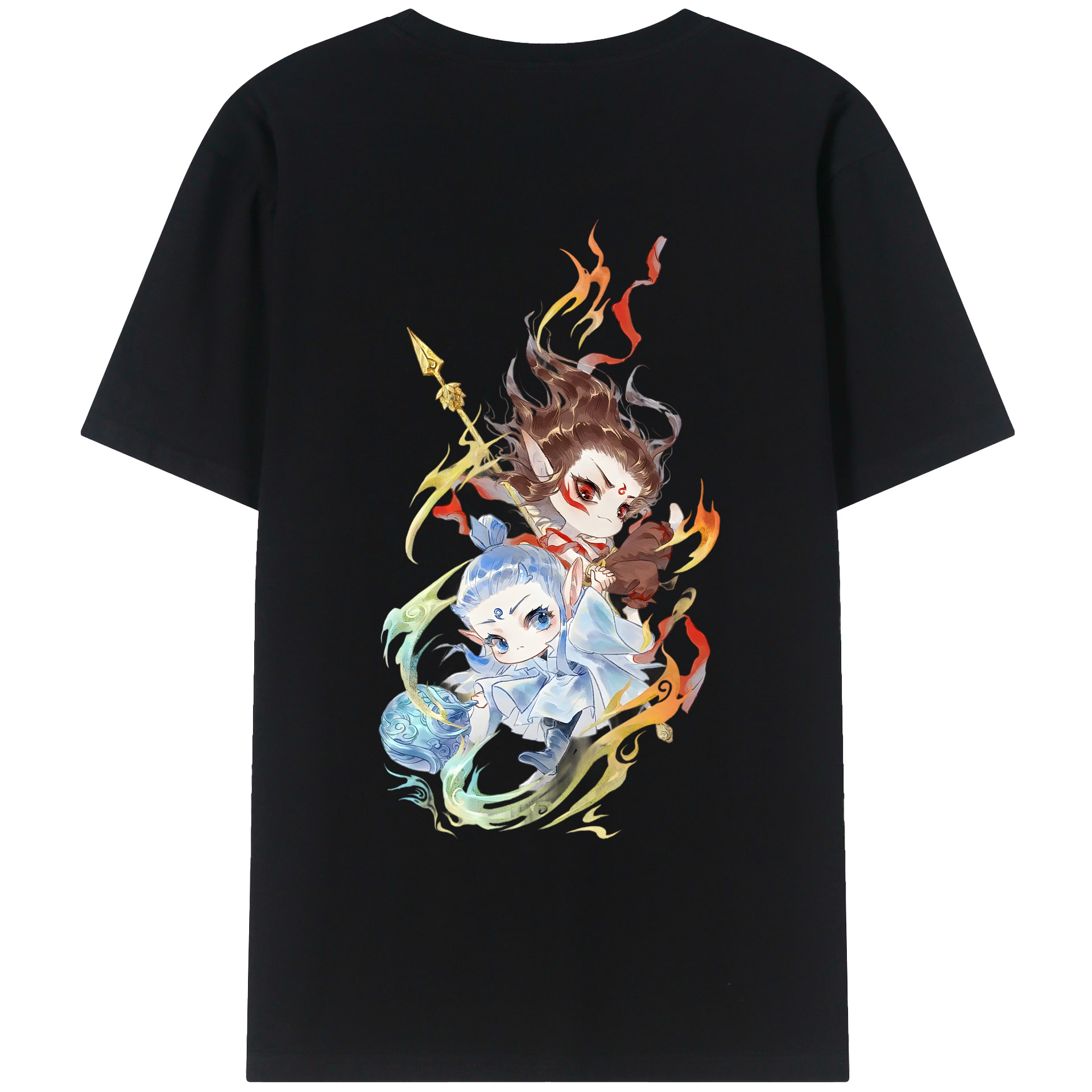 （画像用） Ne Zha 2 ナタ 魔童の大暴れ 綿100％ メンズ半袖Tシャツ（バックプリント） 通気性