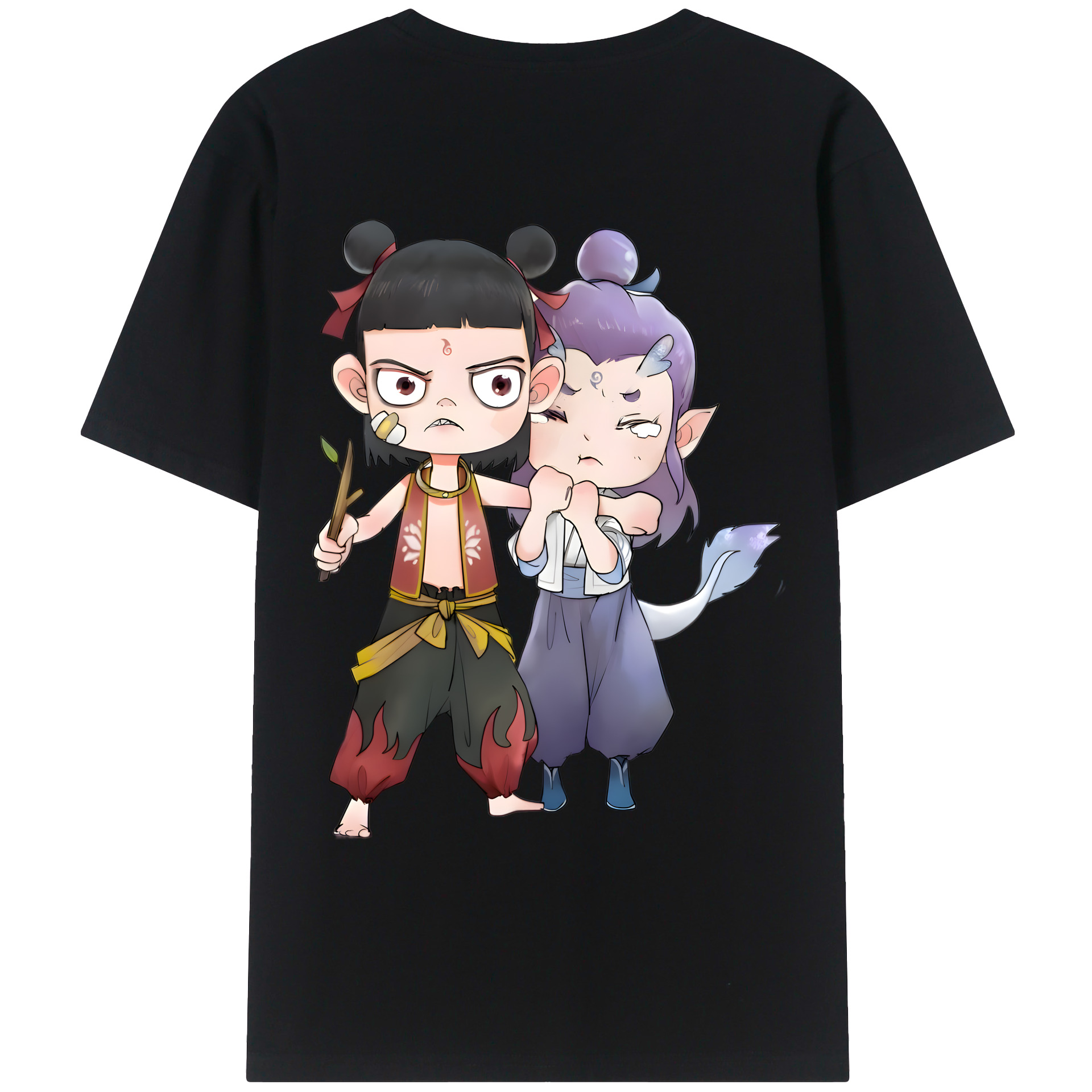 （画像用） Ne Zha 2 ナタ 魔童の大暴れ 綿100％ メンズ半袖Tシャツ（バックプリント） 通気性