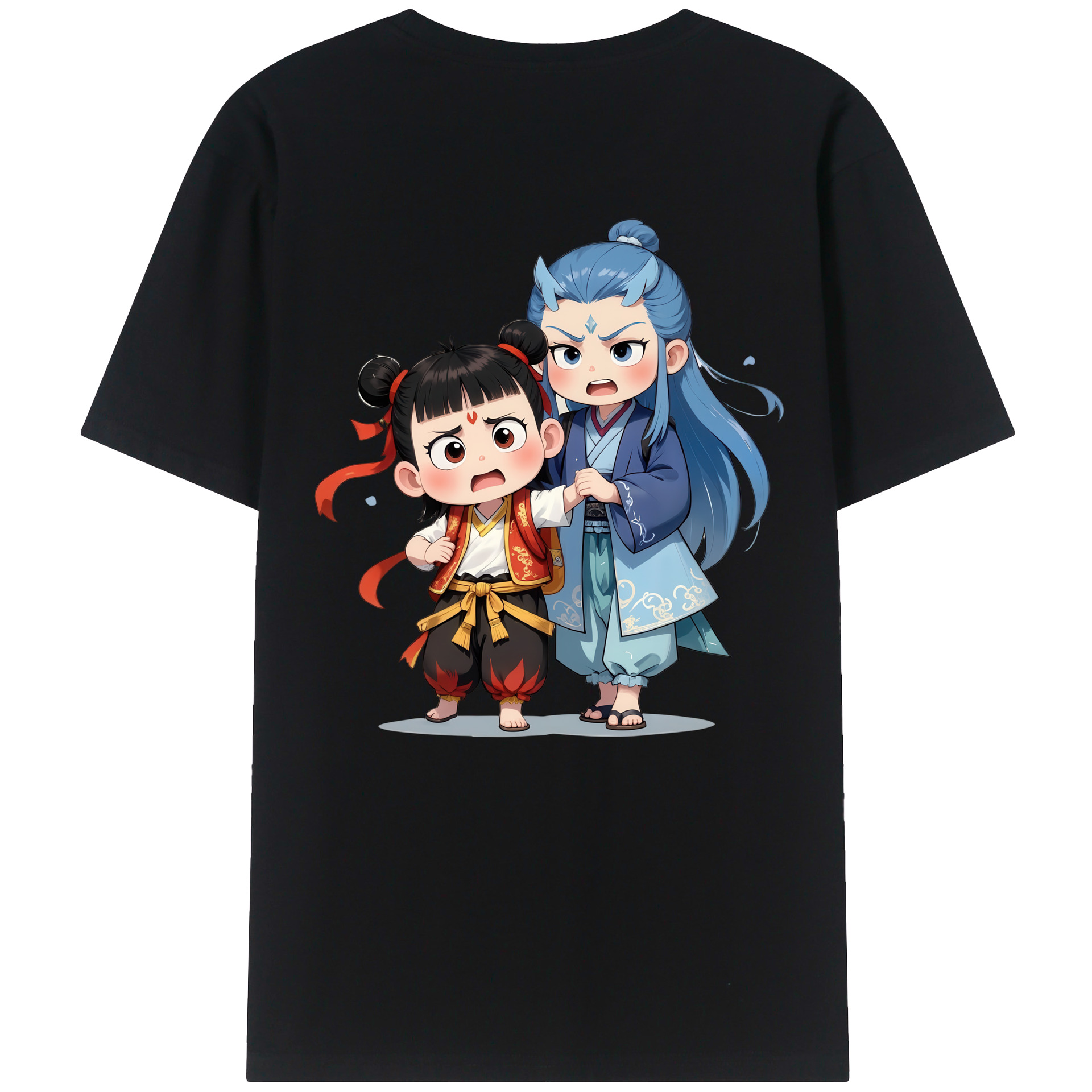 （画像用） Ne Zha 2 ナタ 魔童の大暴れ 綿100％ メンズ半袖Tシャツ（バックプリント） 通気性